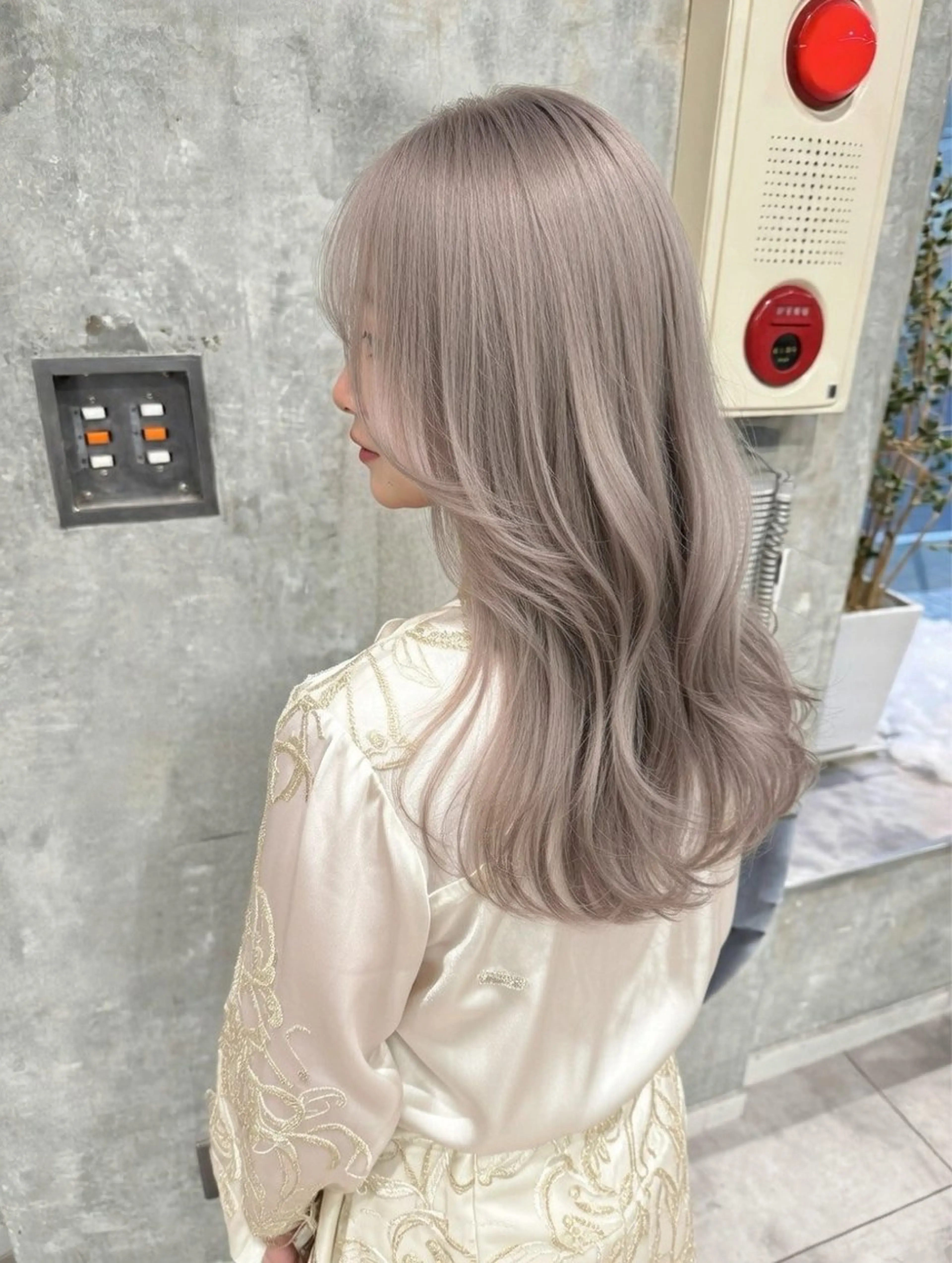 ロング カラー ヘアアレンジ グレージュ ハイトーンカラー シルバー レイヤーカット ヘアカラー ハイトーン特化🤍 浦住のヘアスタイル