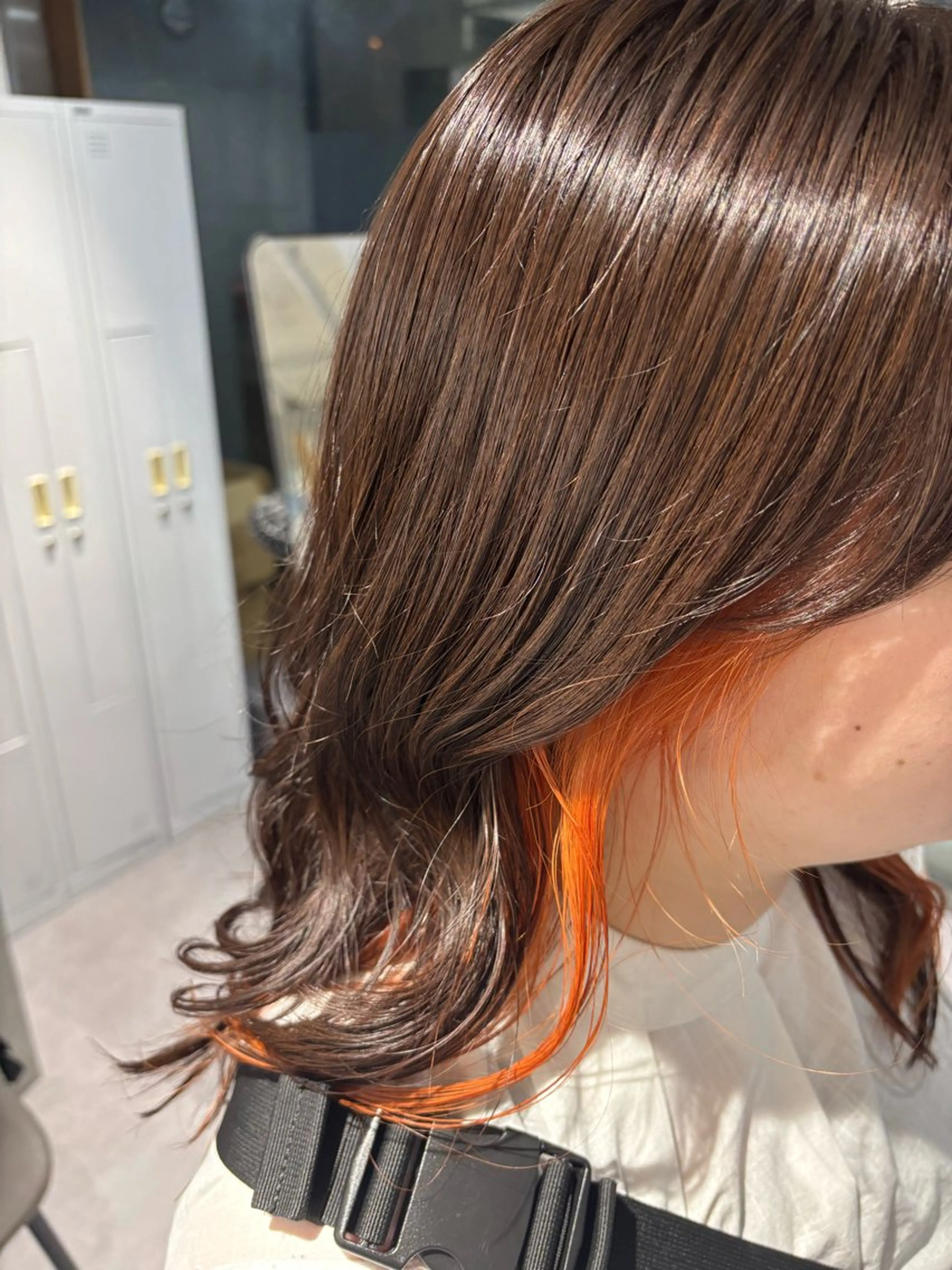 ミディアム カラー オレンジ ピンクカラー カット ヘアカラー ハイトーン/北堀江 💎Shoseiのヘアスタイル