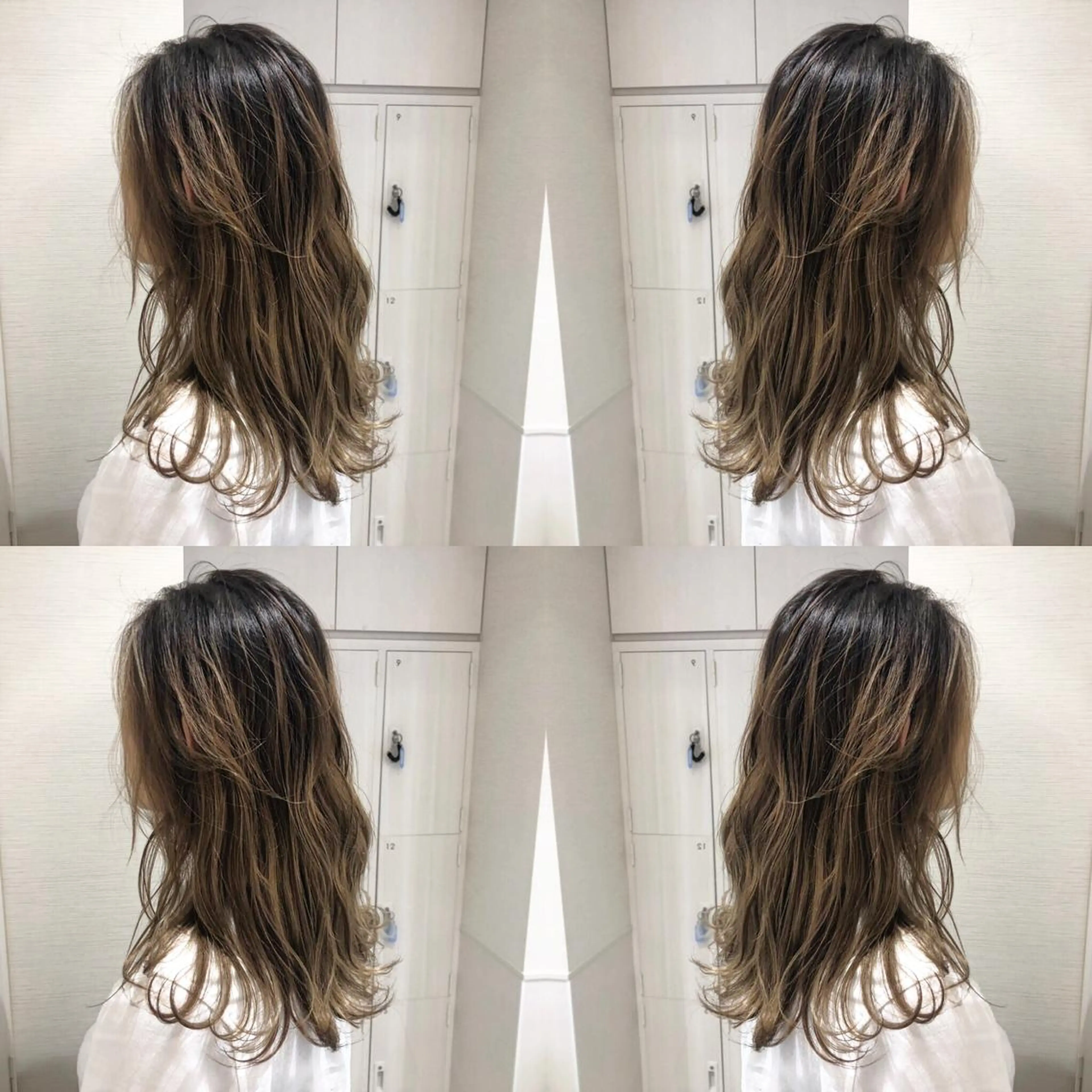 ロング カラー アッシュ バレイヤージュ ブリーチ 透明感カラー グラデーションカラー レイヤー/韓国/ 顔周り/しんやのヘアスタイル