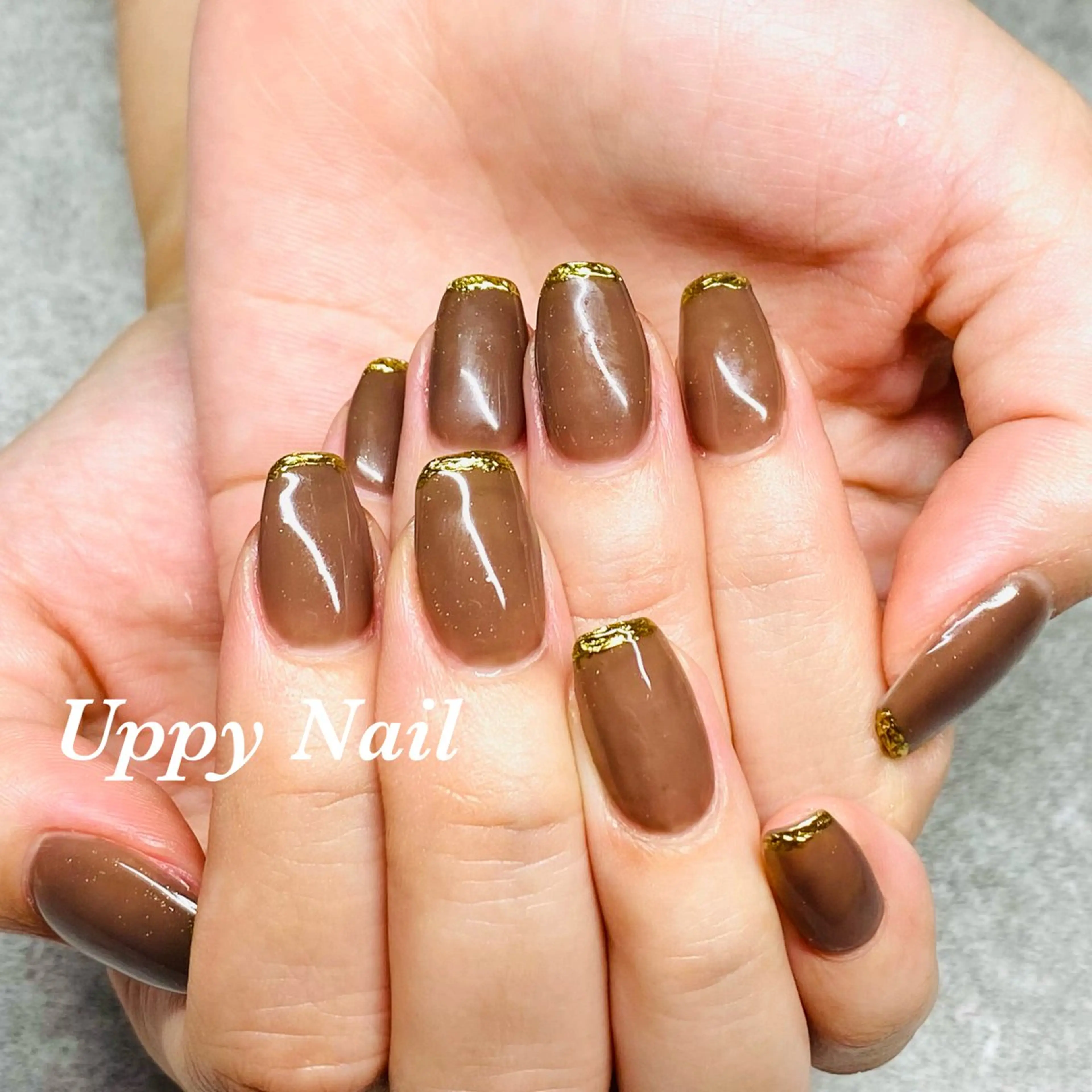 ネイル ブラウン ミラーネイル シンプルネイル ハンドネイル Uppy Nail ukyoのネイルデザイン