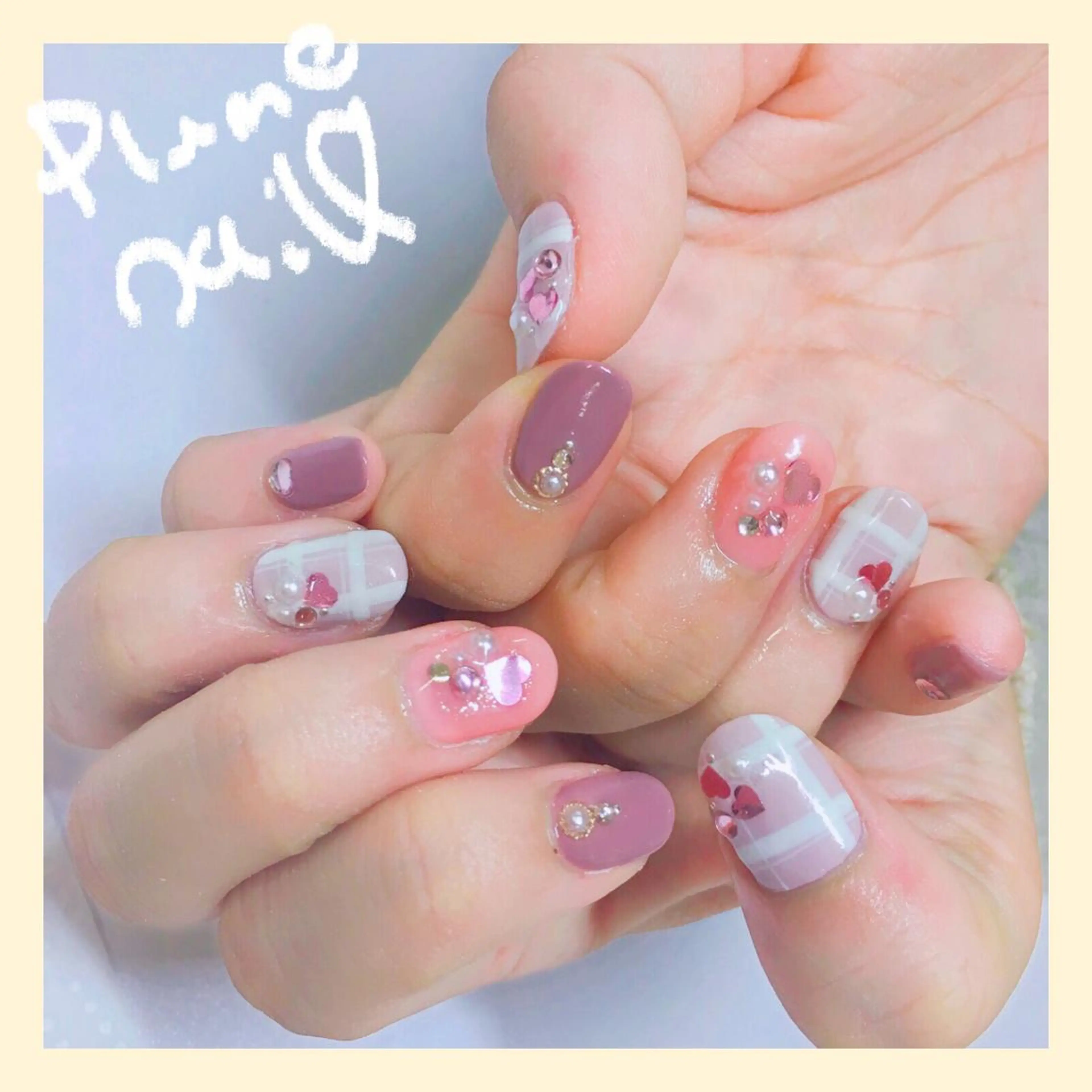 ネイル ハート キラキラネイル 韓国ネイル ラメ(グリッター) ストーンネイル ハンドネイル plume nail ☆韓国ネイルのネイルデザイン