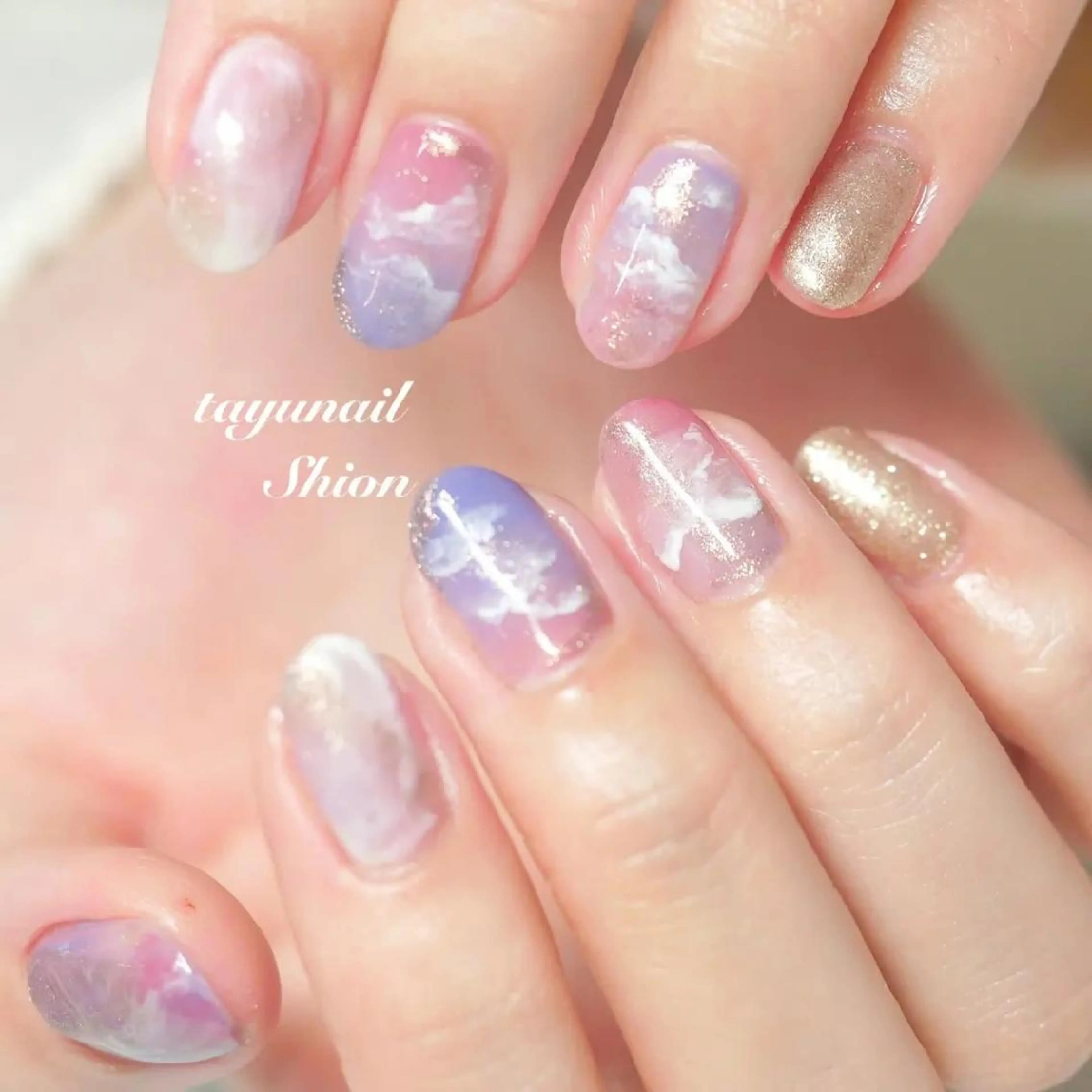 ネイル ブルー ジェルネイル ニュアンスネイル パラジェル ピンク ネイルサロン・ネイルスクール　たゆnail所属・ネイルサロン 【たゆnail】のネイルデザイン