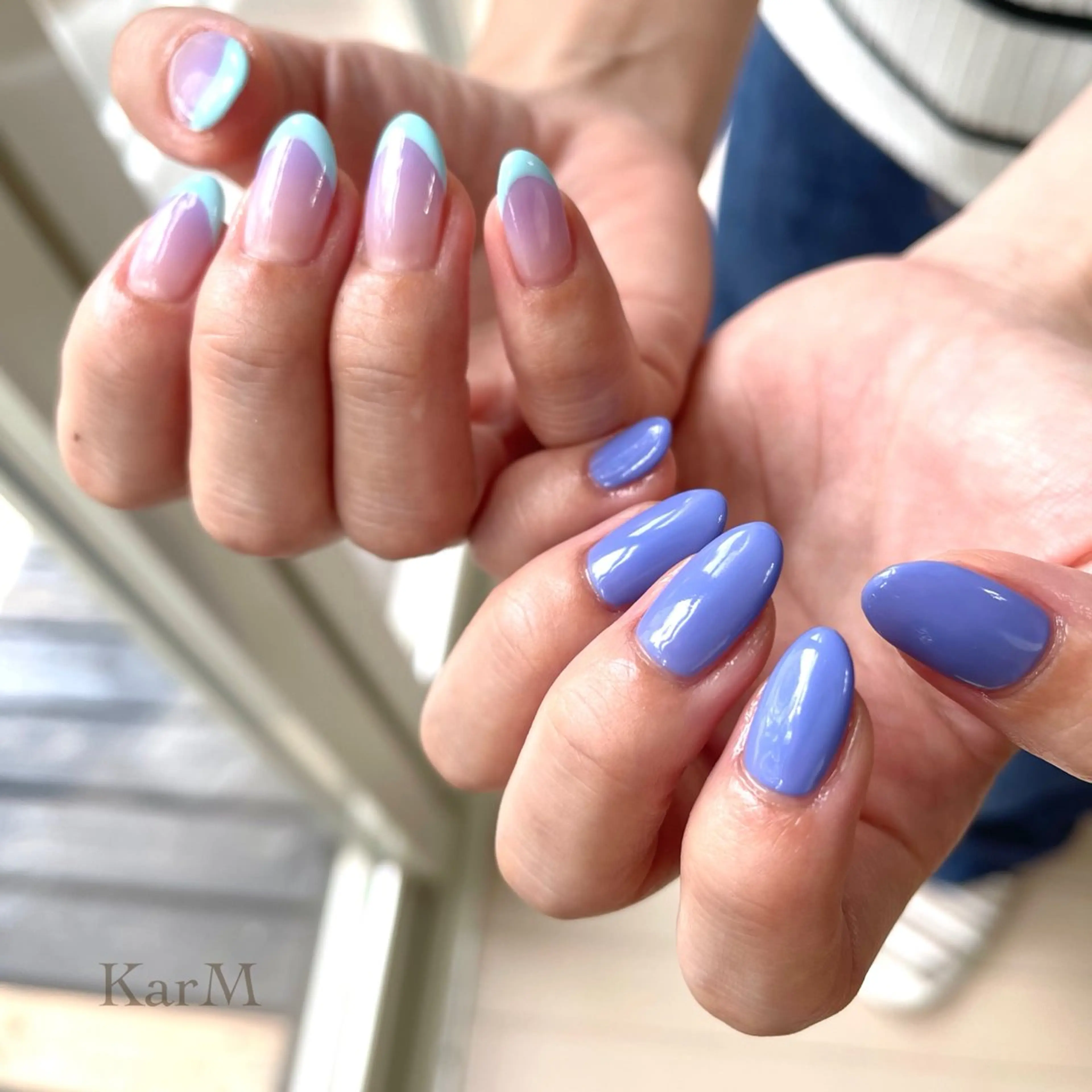 ネイル オーロラネイル ブルー チークネイル フットネイル フレンチネイル ハンドネイル ogino karinのネイルデザイン