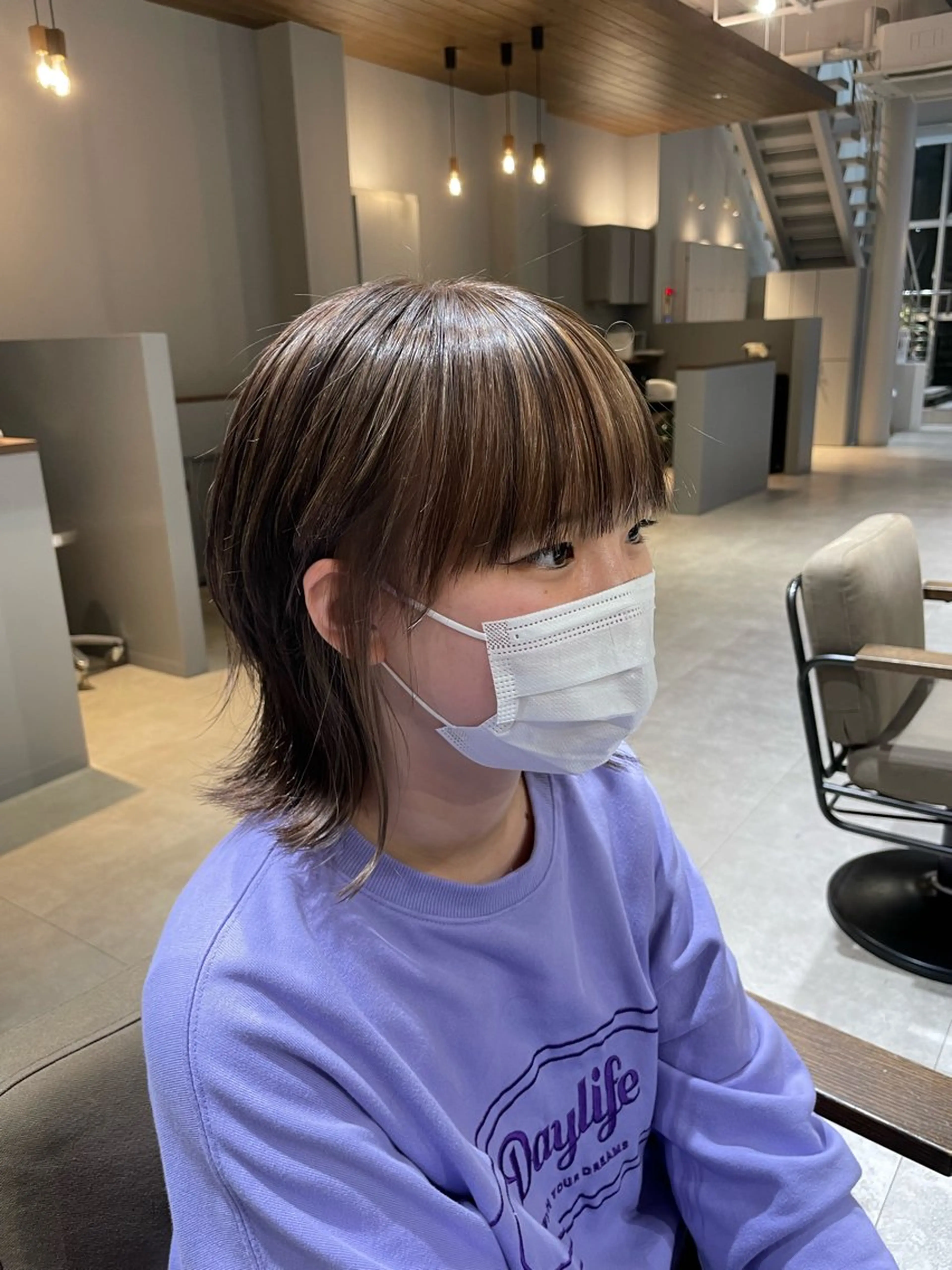 ミディアム カラー ミストバング  フェイスフレーミング ヘアカラー エマ ピボット 中川店所属・富原崇太/切りっぱな しボブ/透明感カラーのヘアスタイル