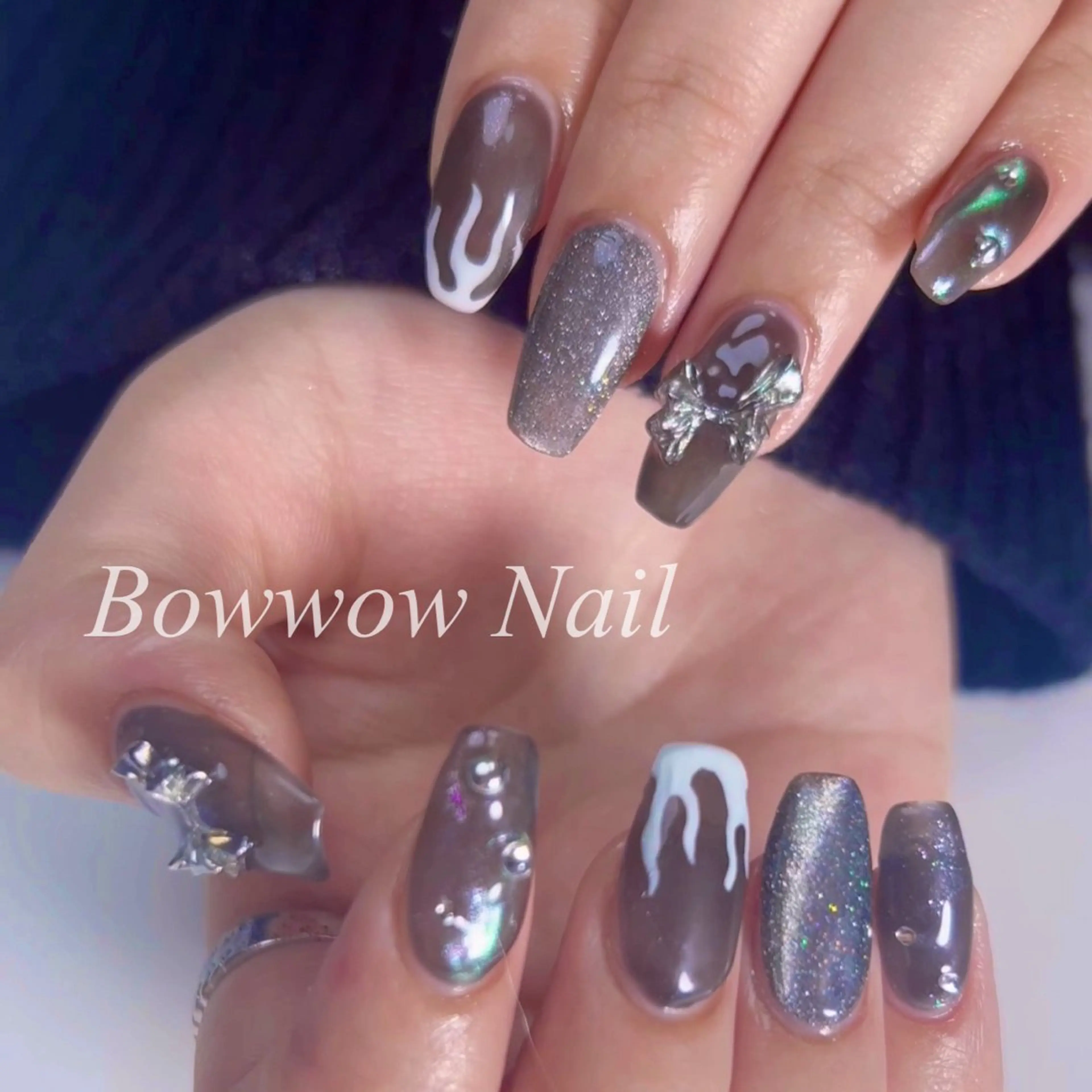 ネイル 長さ出し フラッシュネイル Bow wow Nail さや🧸のネイルデザイン