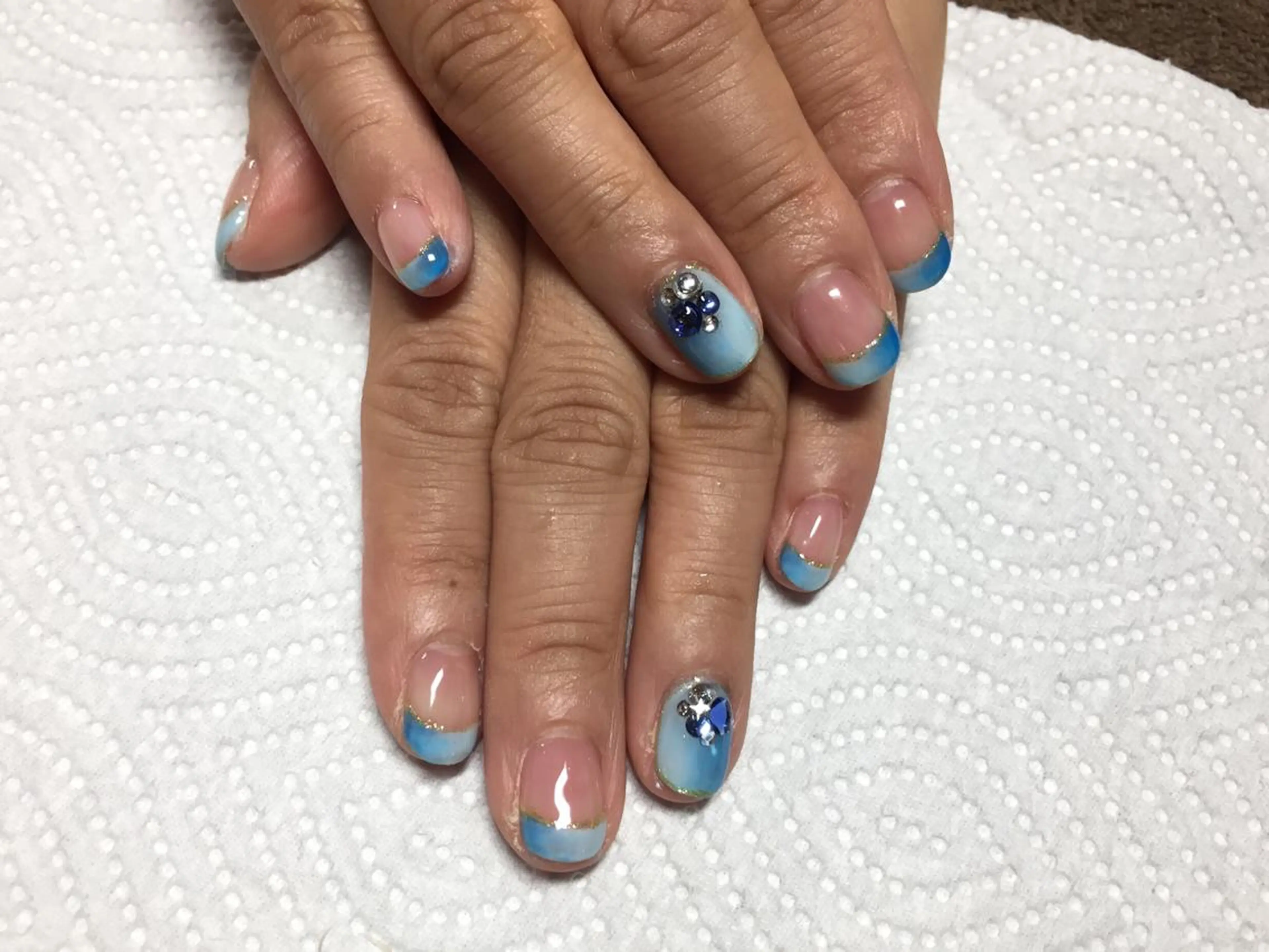 ネイル ブルー フレンチネイル グラデーション ピンク パープル 深爪・巻き爪 専門サンセリテのネイルデザイン