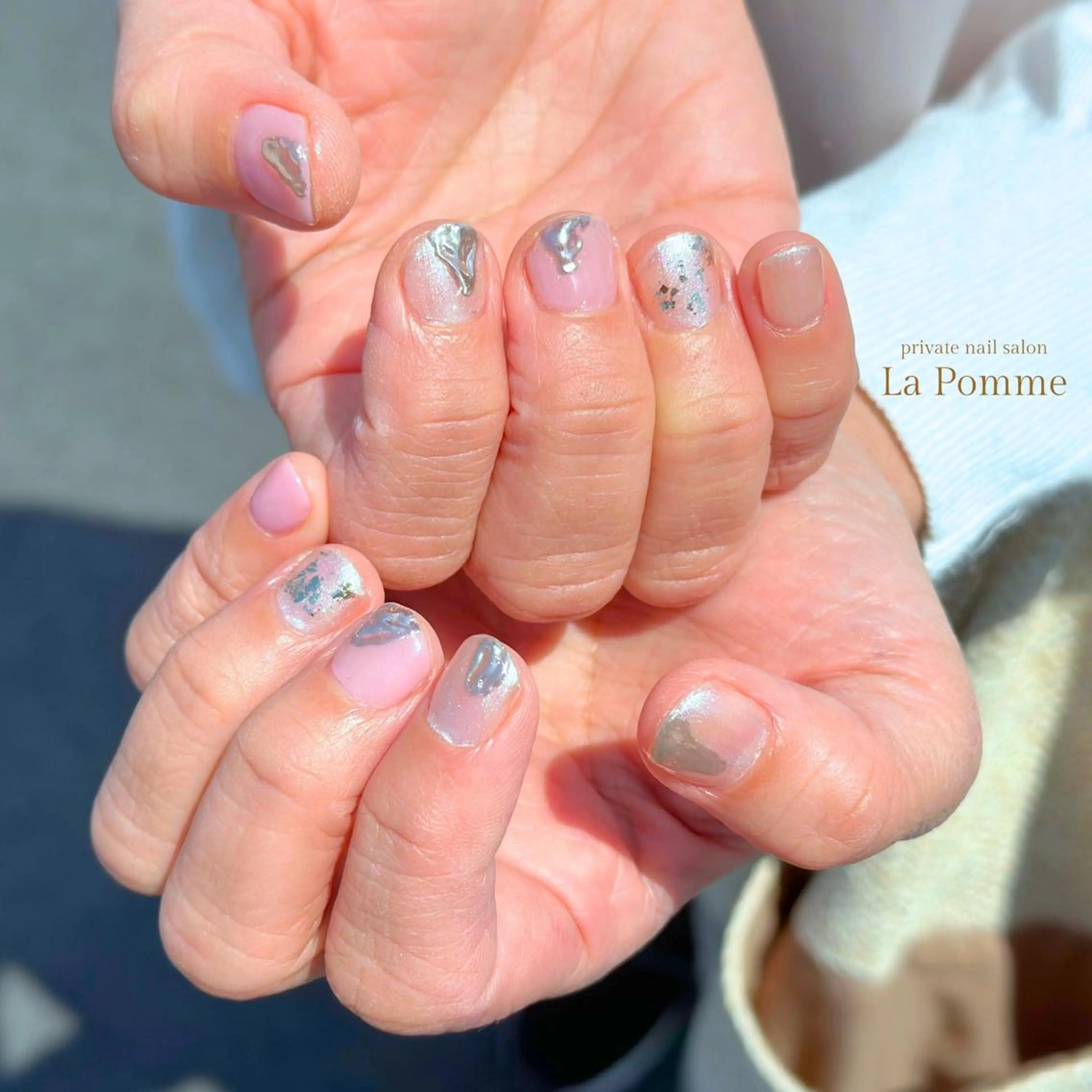 ネイル ラメ(グリッター) ピンク パープル シルバー nail salon La Pommeのネイルデザイン