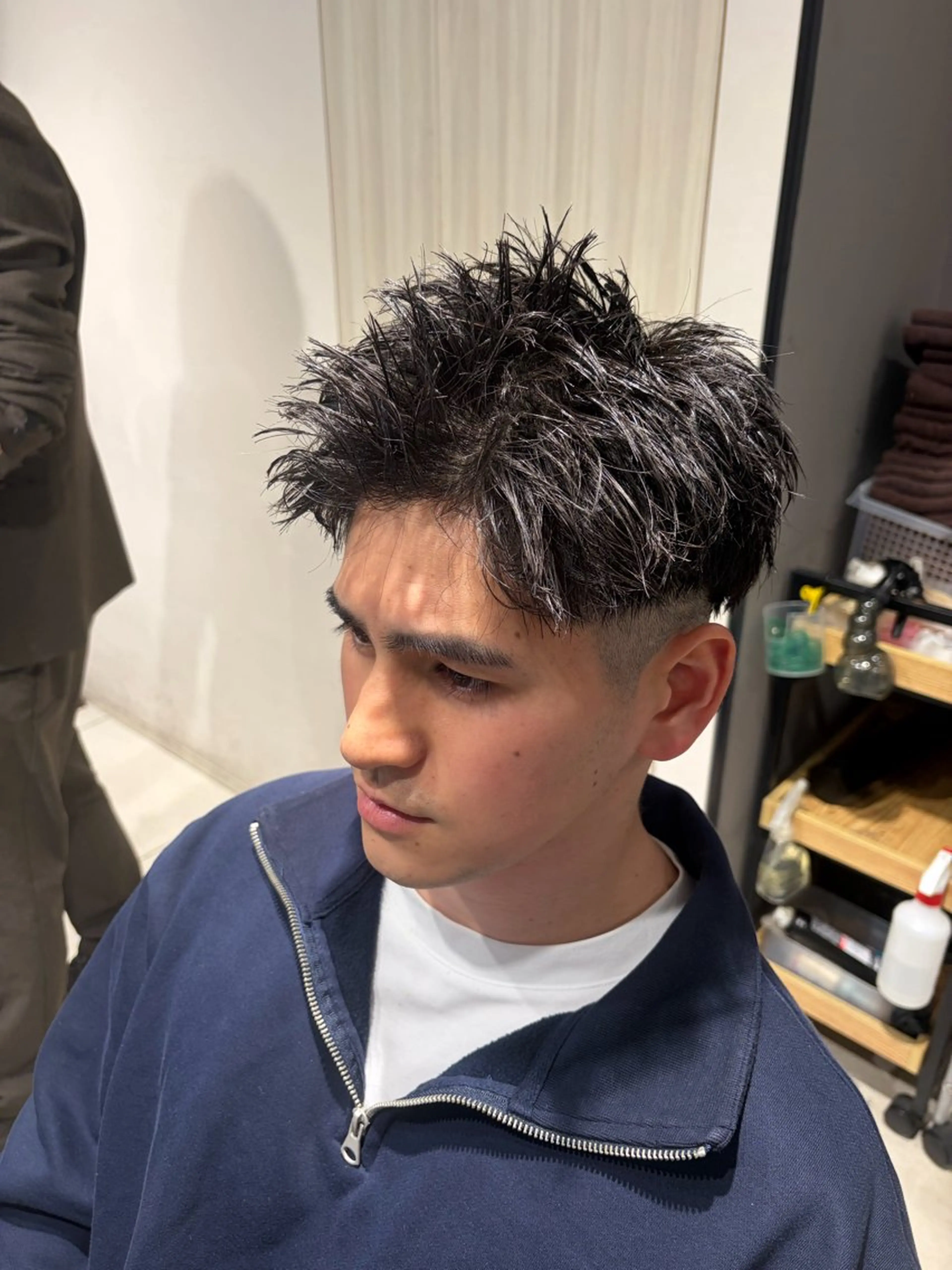 ショート パーマ メンズ アップバング メンズパーマ 刈り上げ ショートヘア 関内/メンズパーマ/ 男性専門/菊池蒼大のヘアスタイル