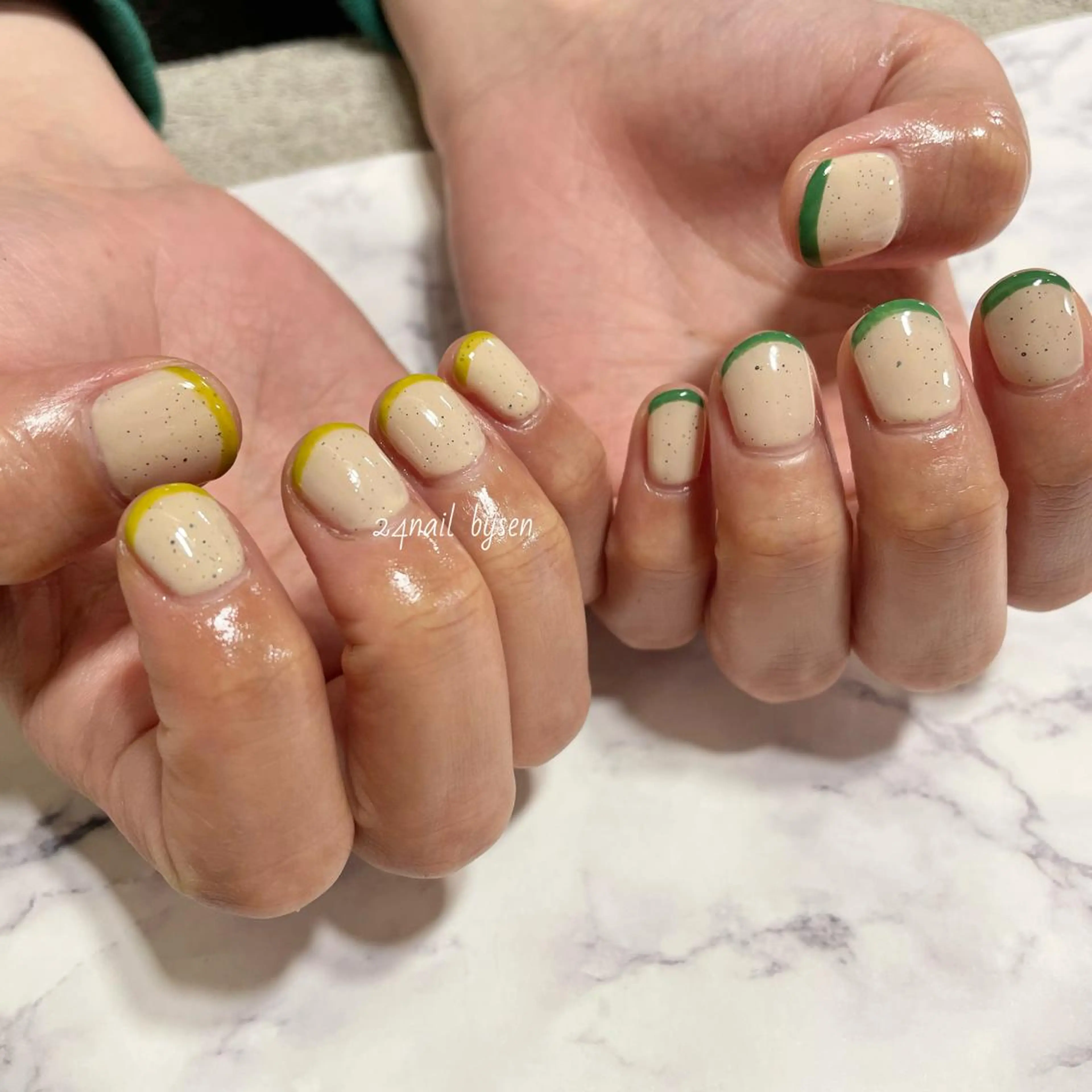 ネイル フレンチネイル グリーン 持ち込み Atelier by 24nail/Ayaのネイルデザイン
