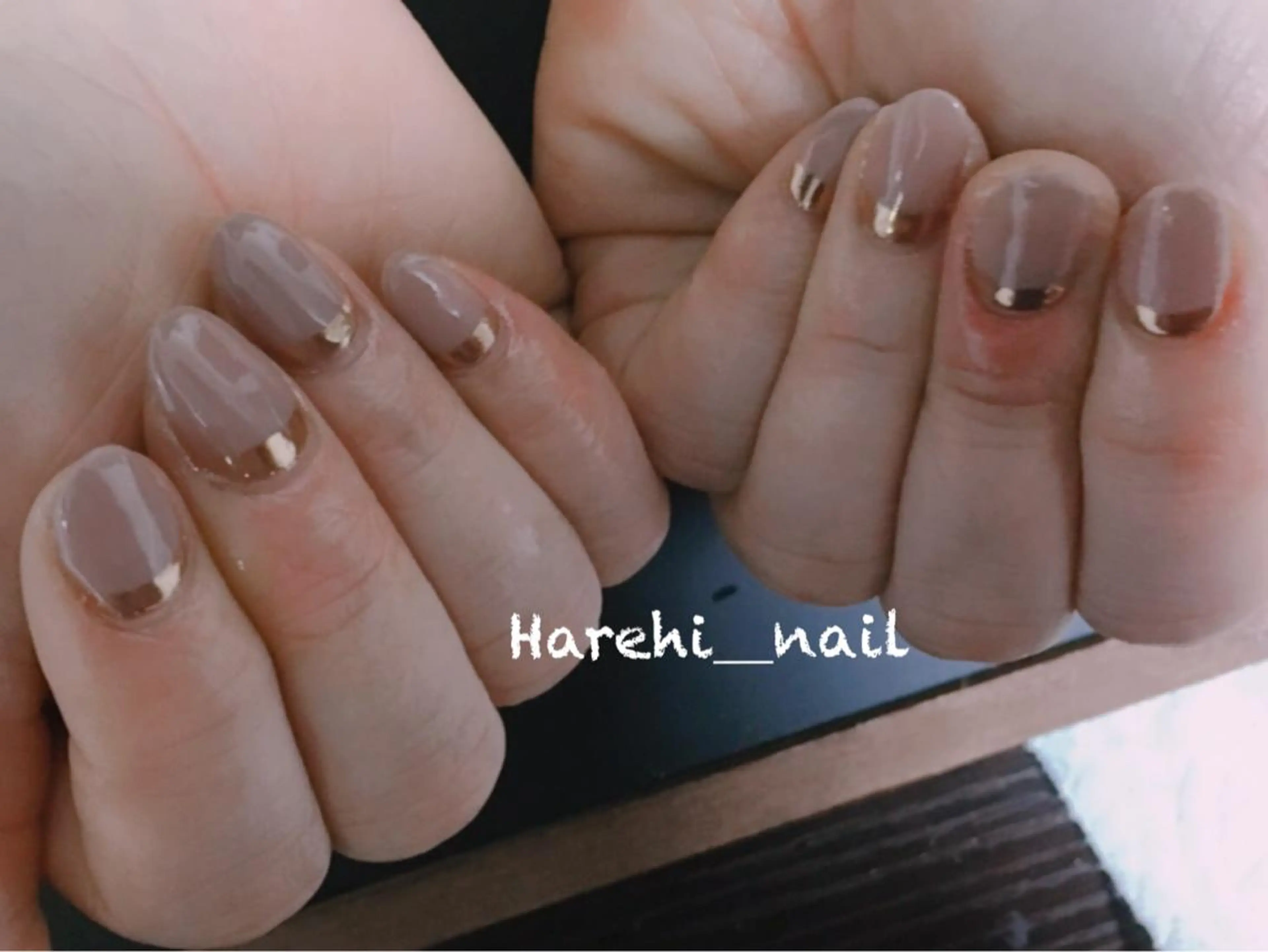 ネイル ブラウン ミラーネイル Harehi_ nailのネイルデザイン