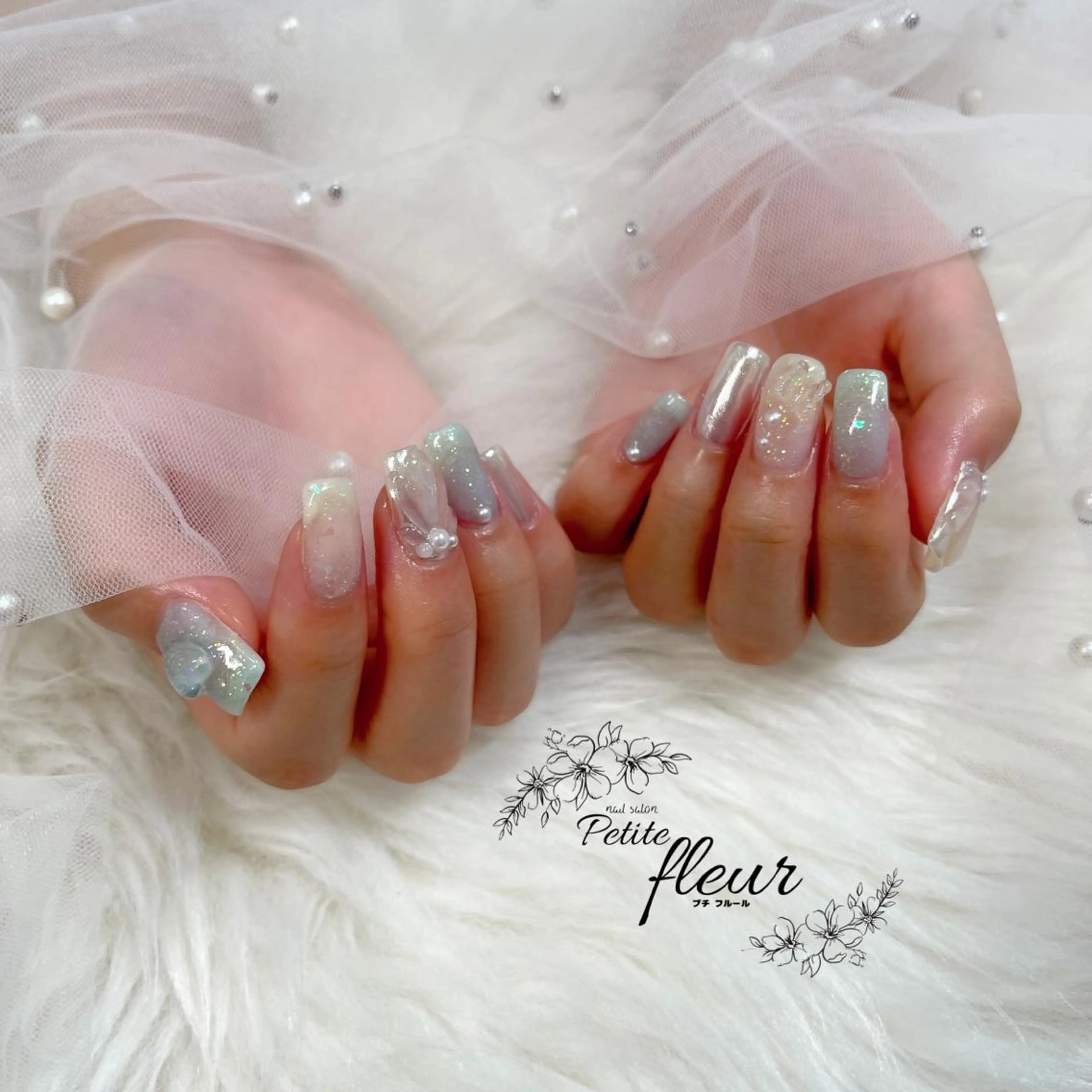 ネイル 氷ネイル・うるうるネイル キラキラネイル ❁⃘*。Petite fleur❁⃘*りさのネイルデザイン