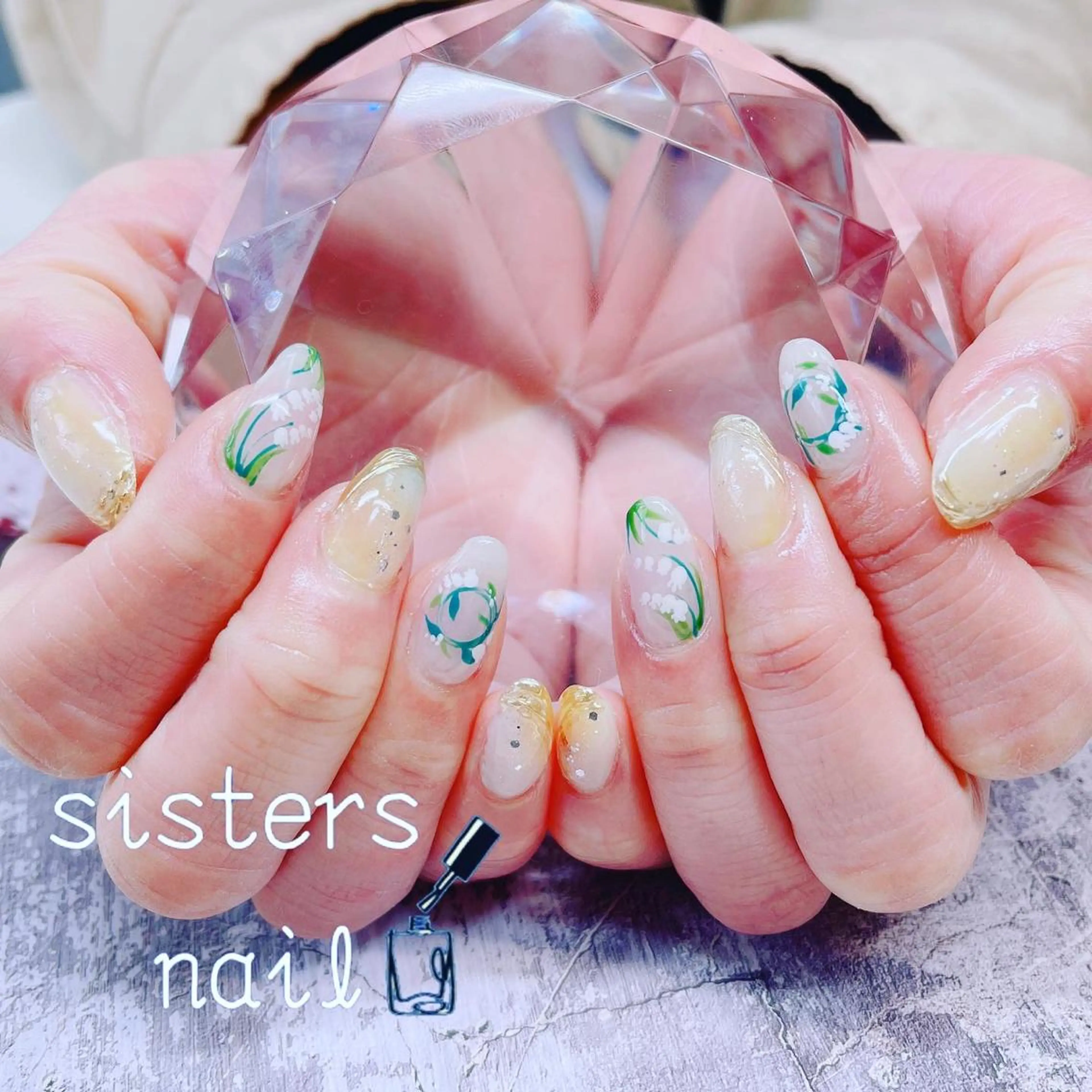 ネイル アートネイル フラワーネイル フレンチネイル ニュアンスネイル 斜めフレンチ sisters nail.fのネイルデザイン