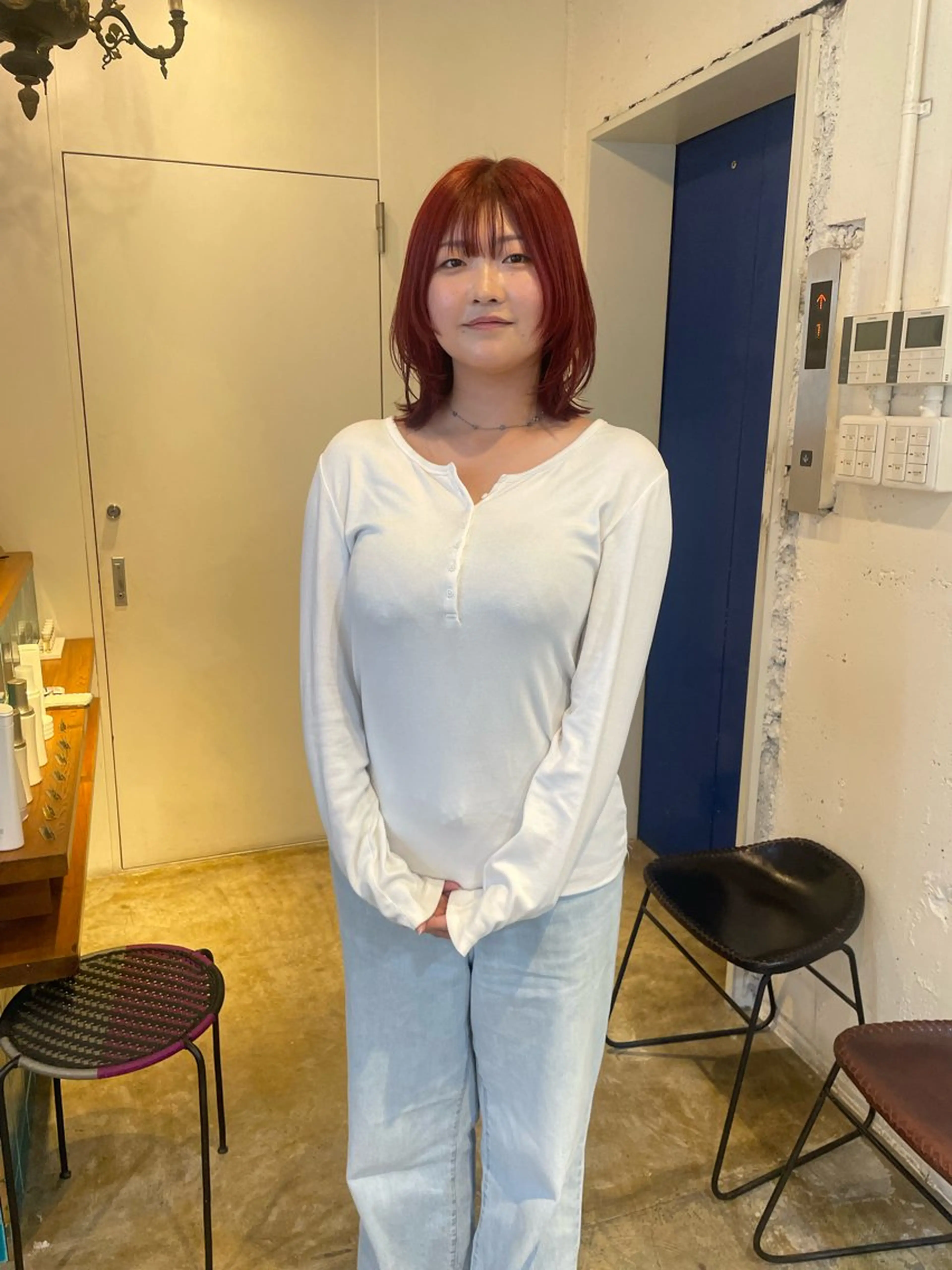 ミディアム カラー レッドカラー カット ヘアカラー トリートメント MIOベージュカラー 柔らかいカラーのヘアスタイル