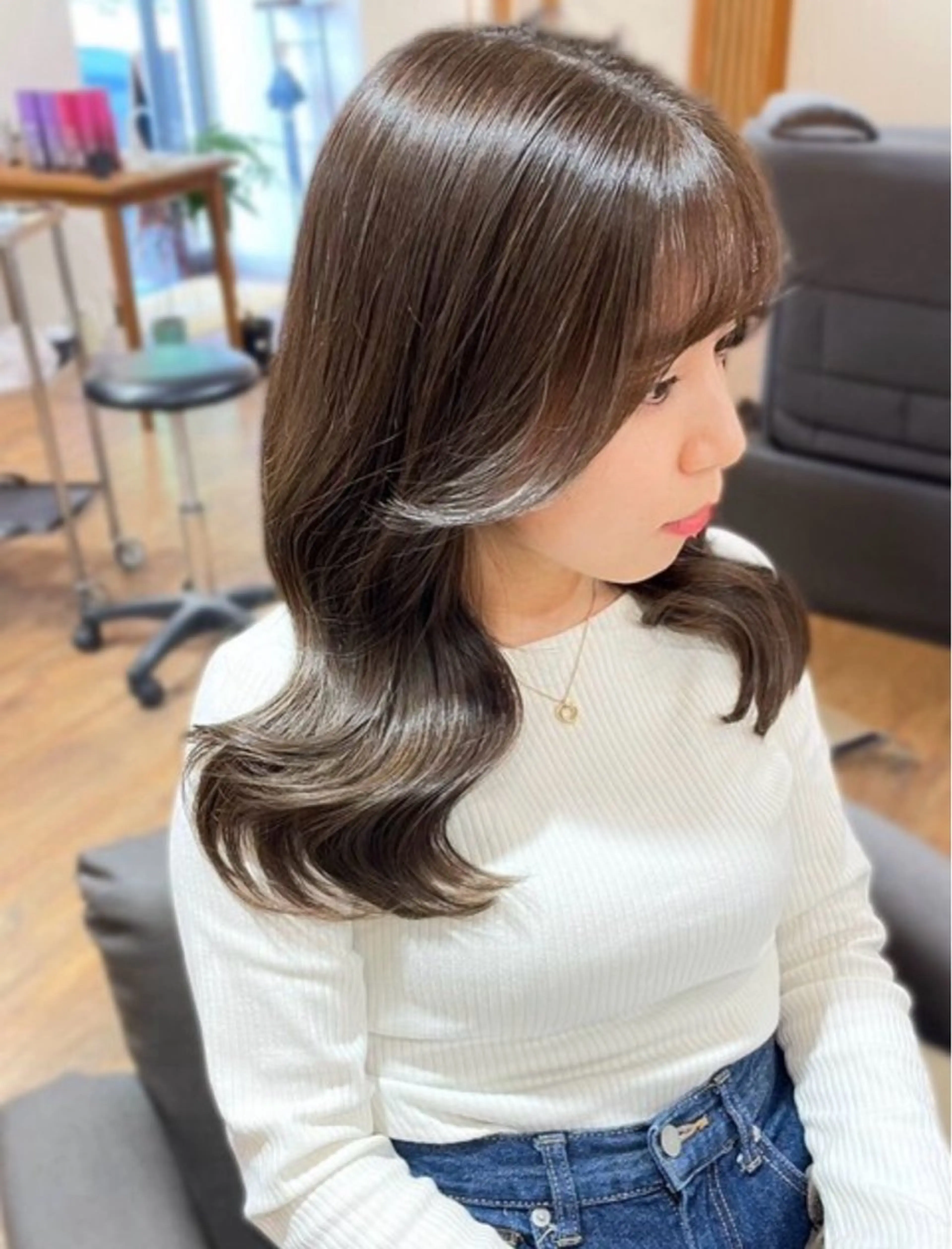 セミロング 韓国風ヘア カット 縮毛矯正 こうき/前髪割れ癖 改善/カット/カラーのヘアスタイル