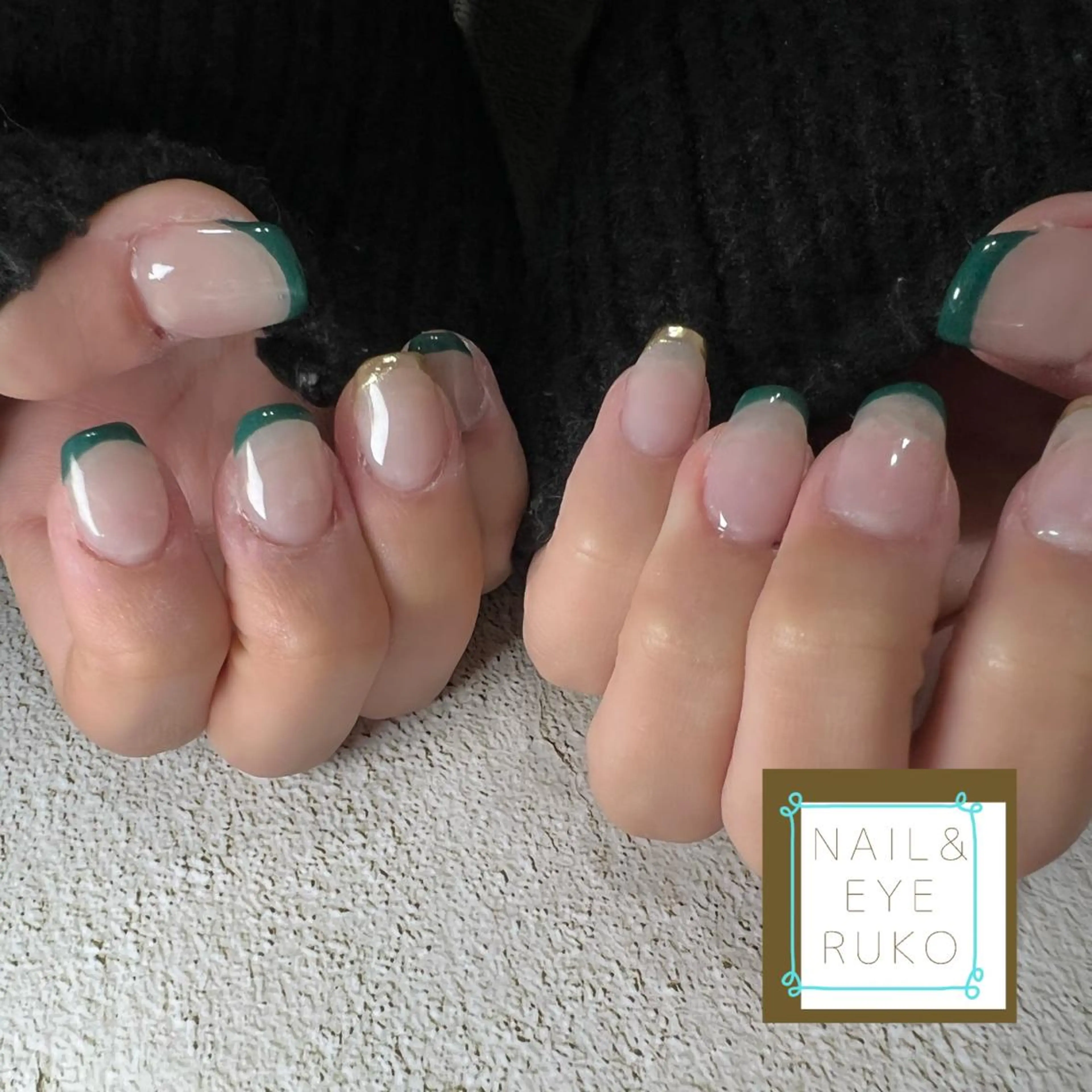 ネイル フレンチネイル グリーン pang akiのマツエク・マツパデザイン