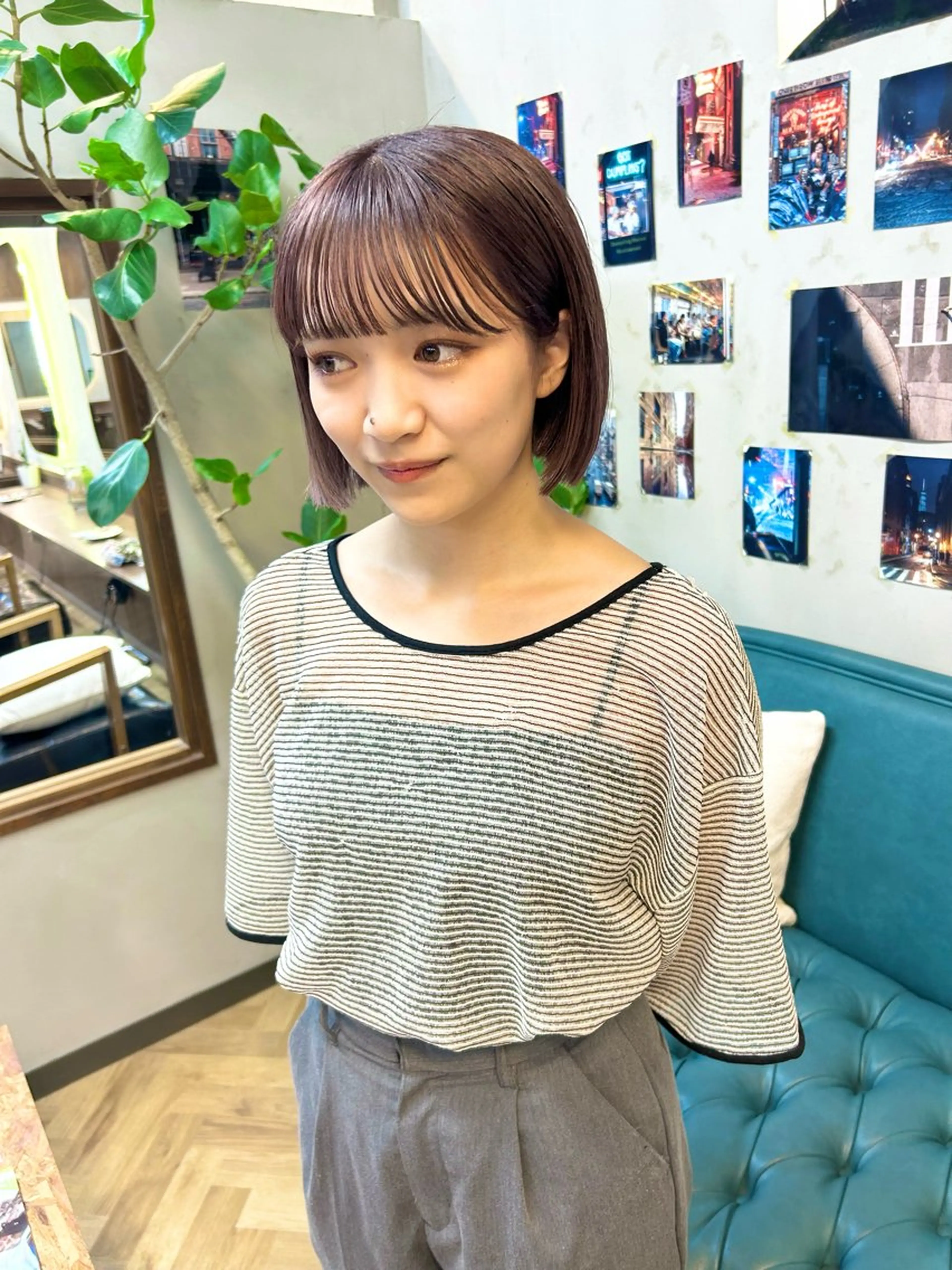 ショート カラー パーマ ヘアアレンジ ブリーチ ブラウンカラー ピンクカラー 髪と音処　マトぺ所属・デザインカラー/ボブ ブリーチカラー/ユリのヘアスタイル