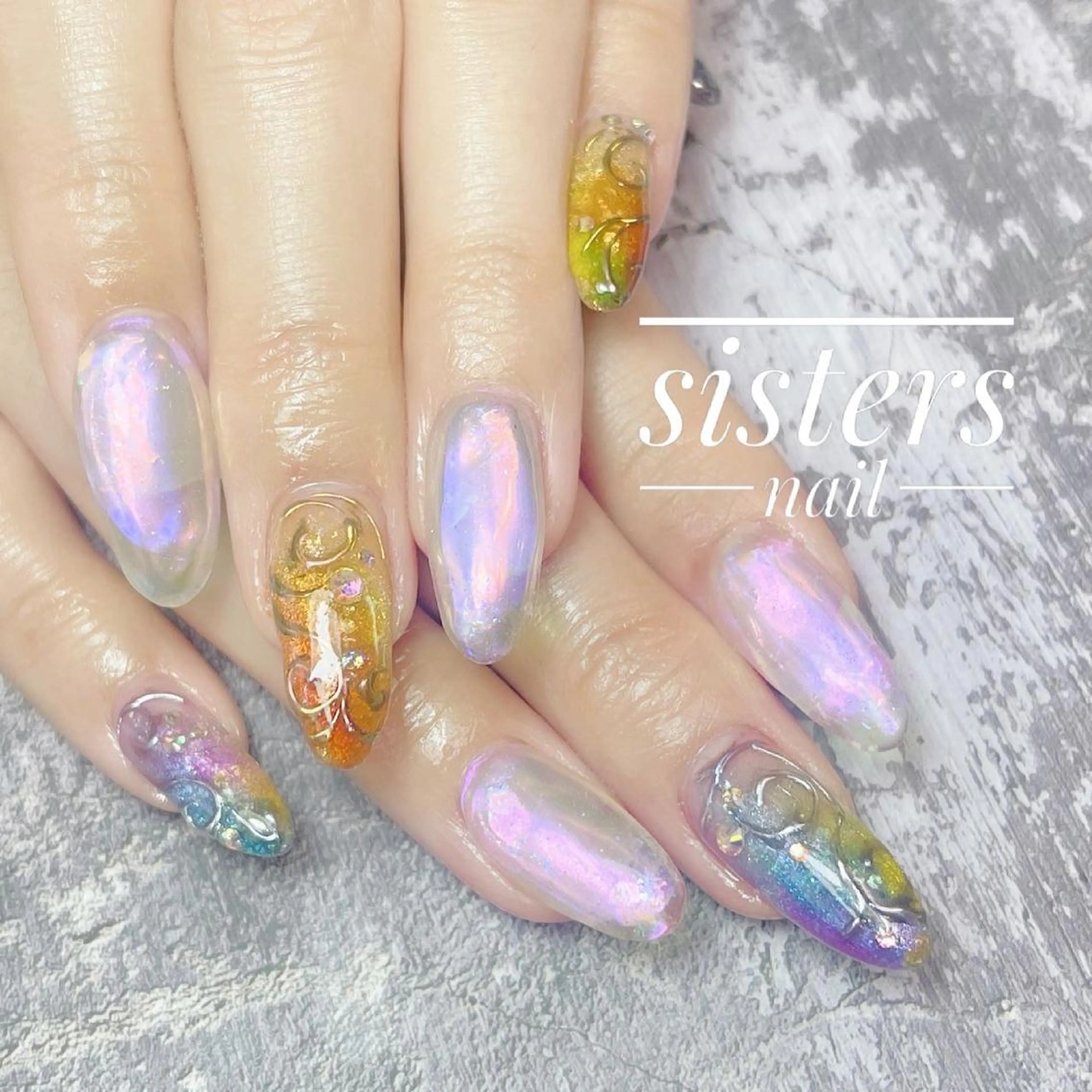 ネイル アートネイル ジェルネイル 氷ネイル・うるうるネイル キラキラネイル マグネットネイル ハンドネイル ハンドケア sisters nail.fのネイルデザイン
