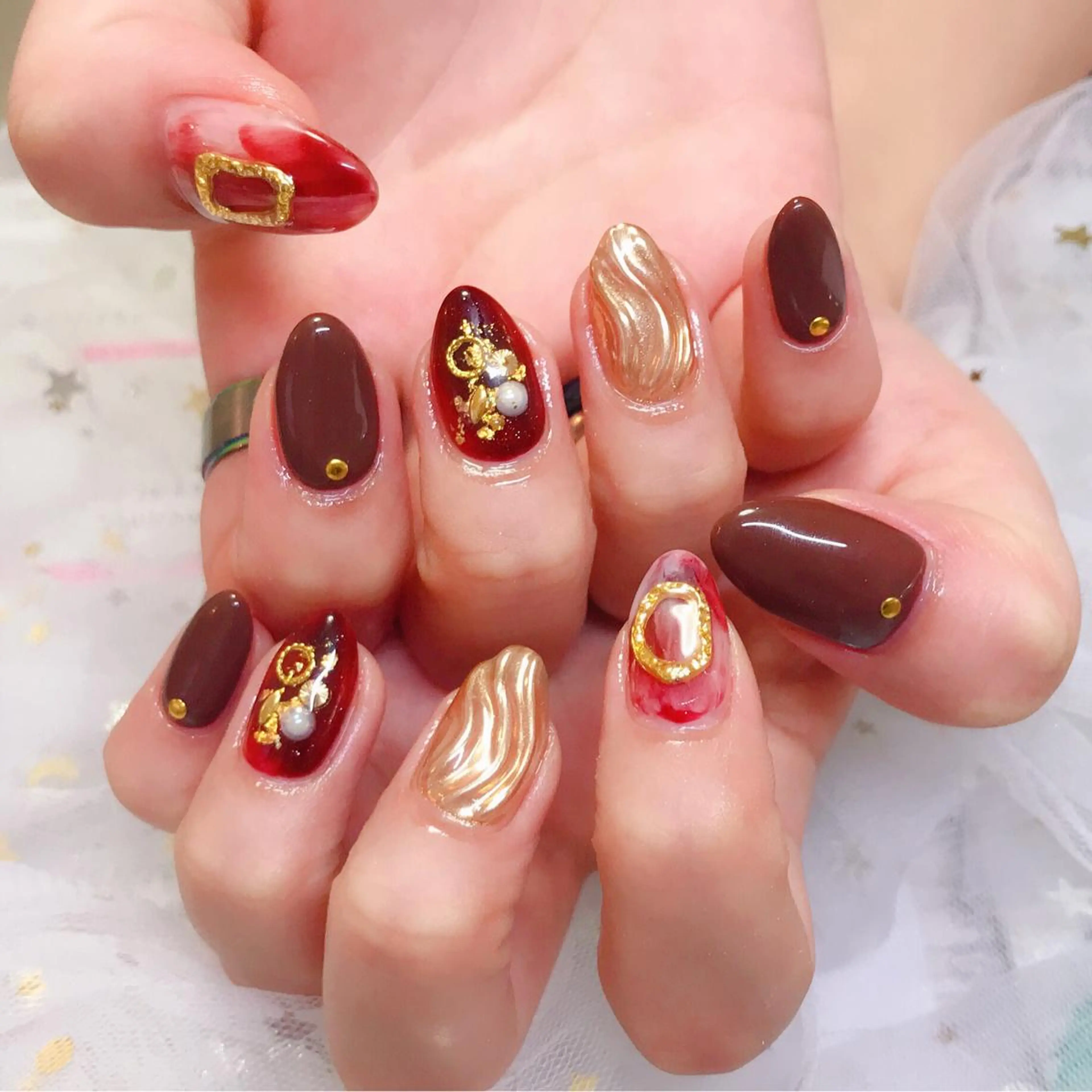 カラー ネイル アートネイル 長さ出し ミラーネイル Q Free nailsのネイルデザイン