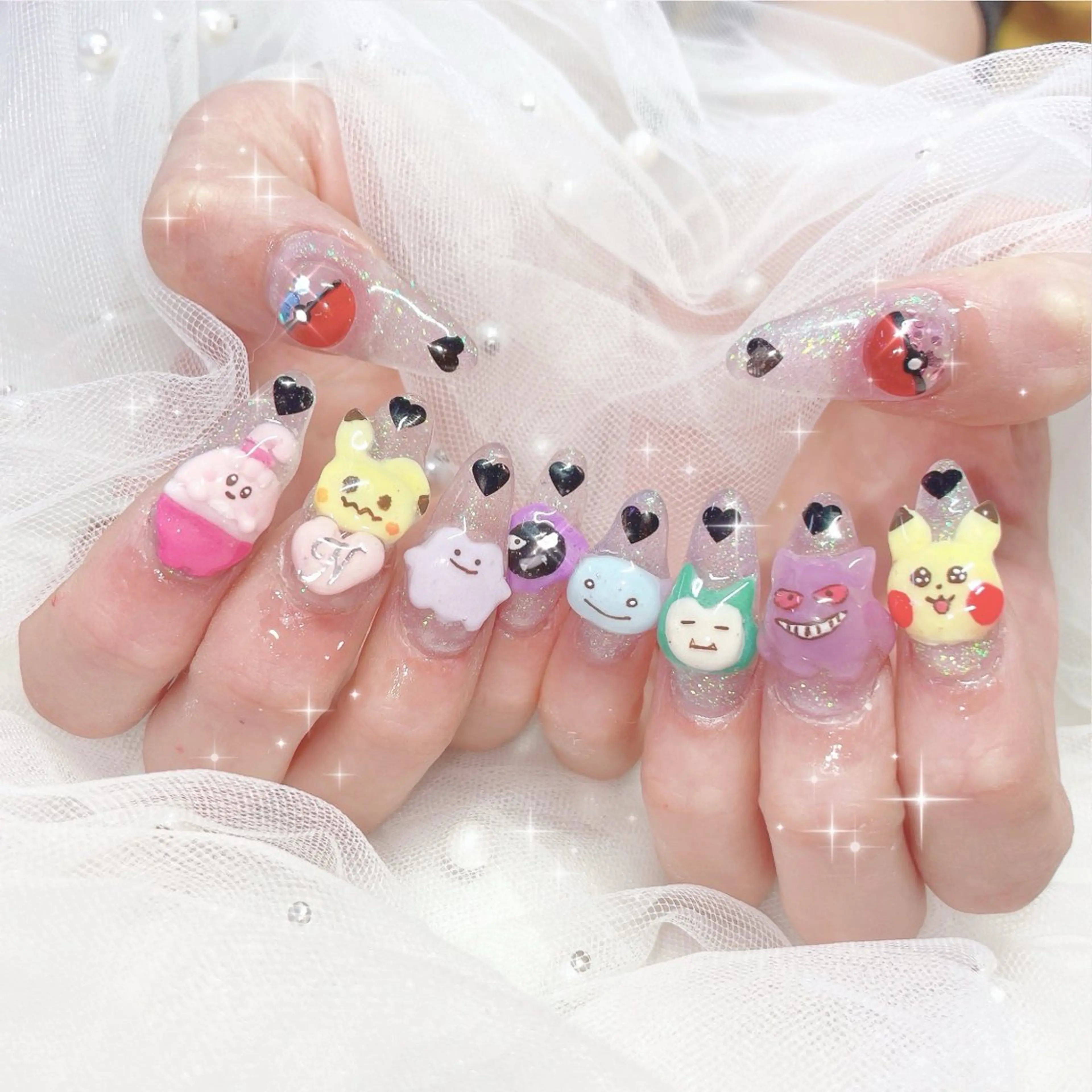 ネイル フレンチネイル ジェルネイル ガラスフレンチ ハート キラキラネイル Kanoネイル 大宮店のネイルデザイン