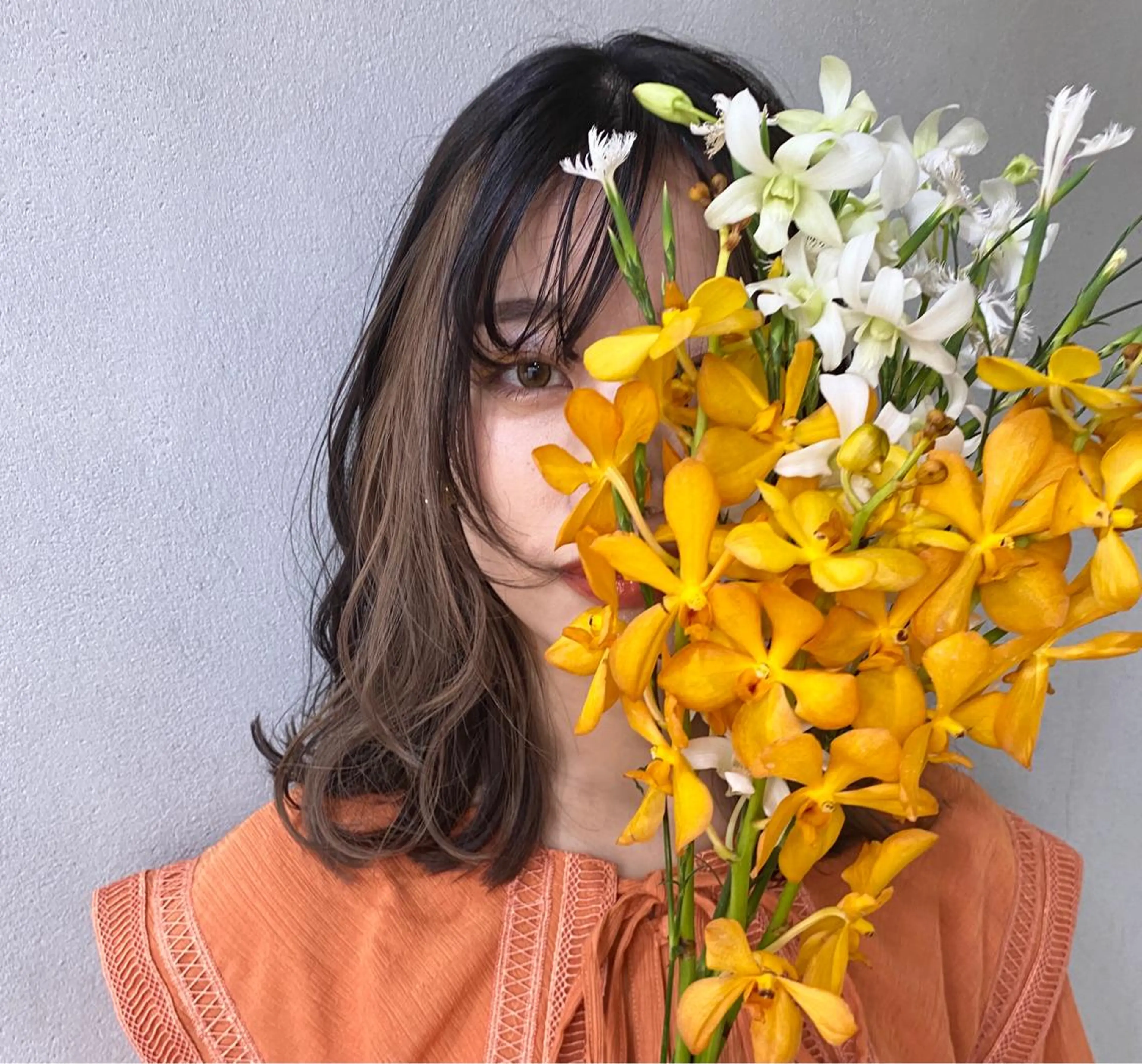 セミロング カラー 舟橋 りんかのヘアスタイル