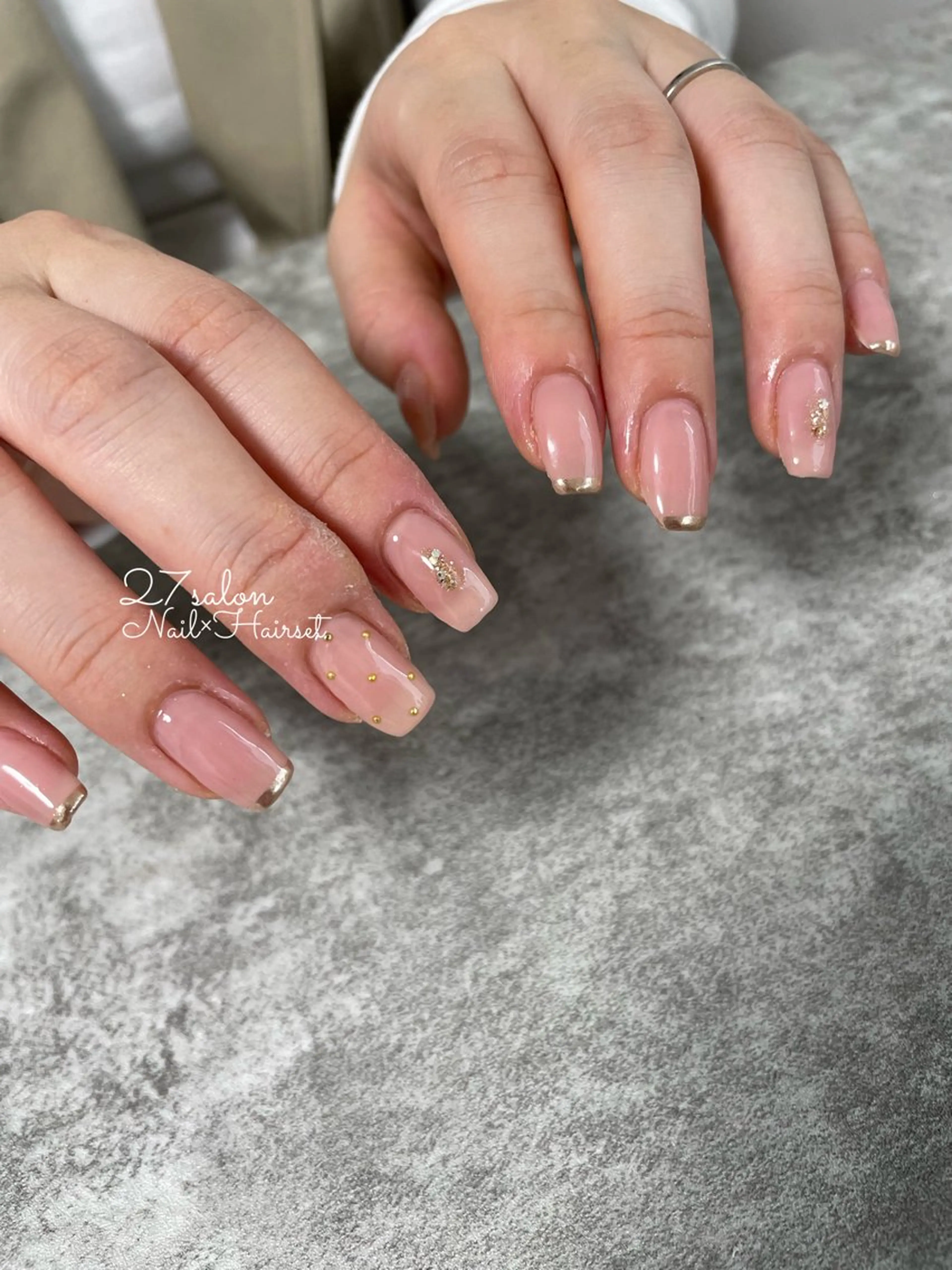 ネイル フレンチネイル ミラーネイル ニュアンスネイル ピンク 27salon yuinaのネイルデザイン