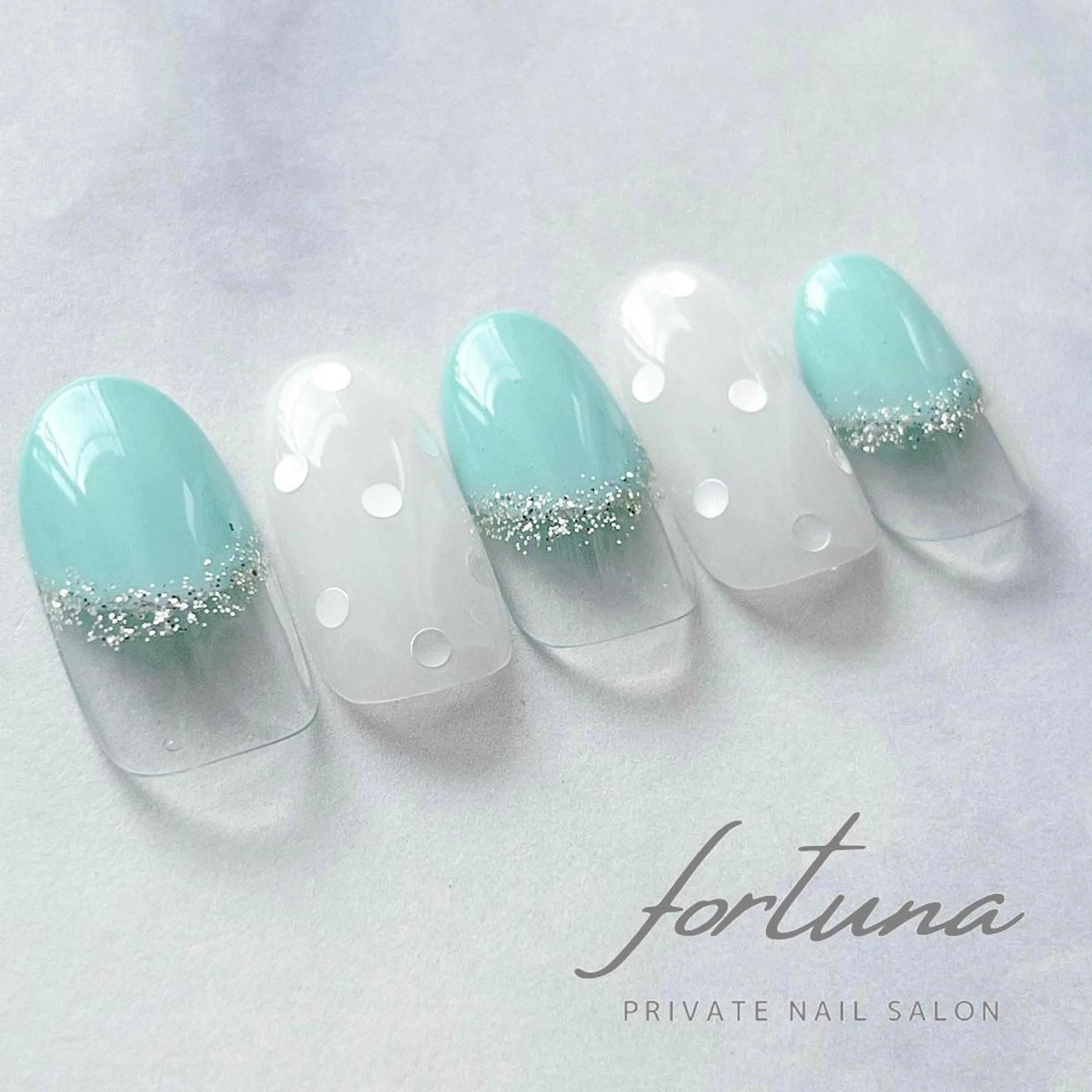 ネイル ドット フレンチネイル グリーン ハンドネイル fortuna 武藤裕美のネイルデザイン