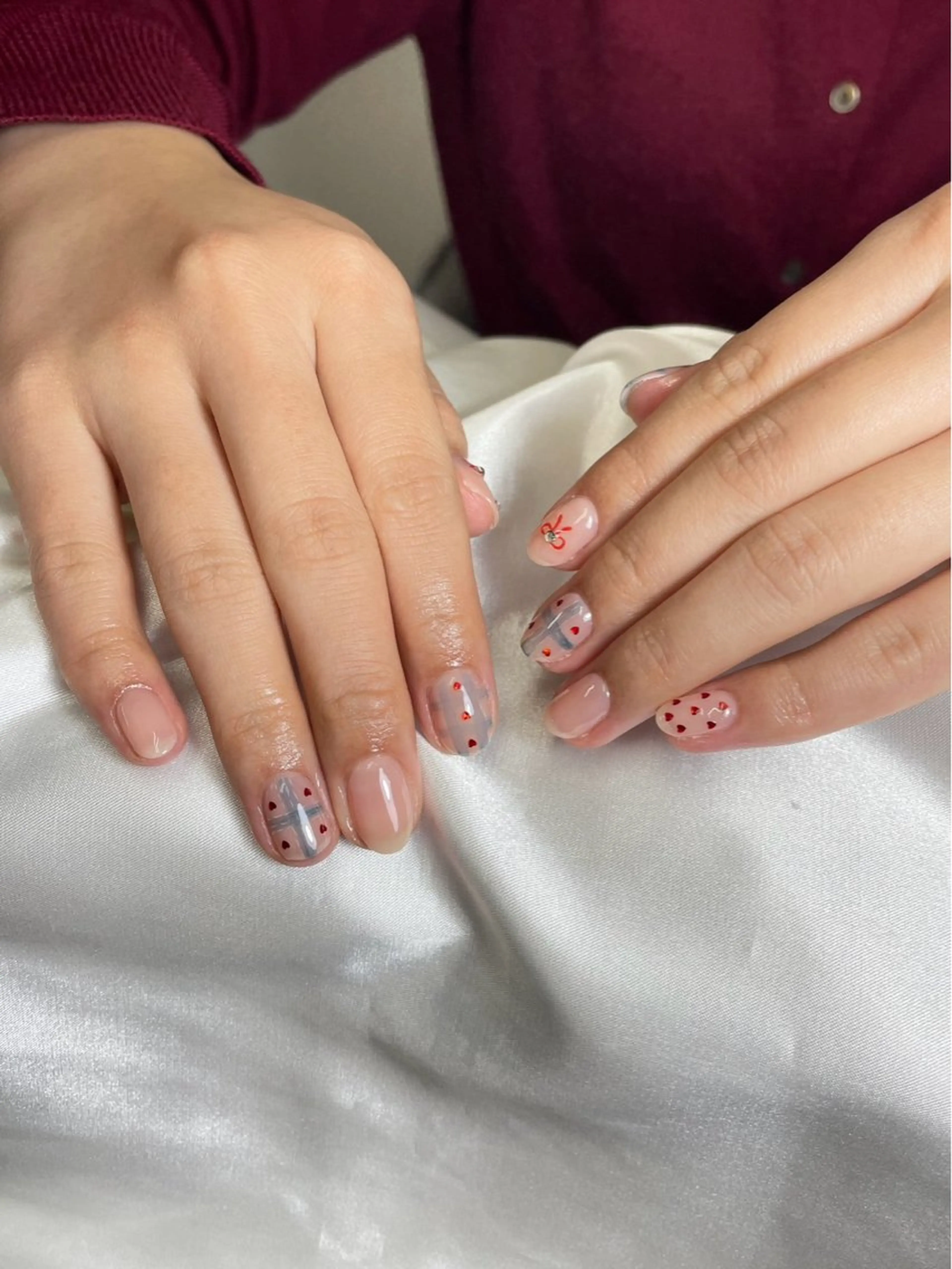 ネイル ブラウン チークネイル 桜ネイル 長さ出し フットネイル ハンドネイル XIINH NAIL SALONのネイルデザイン