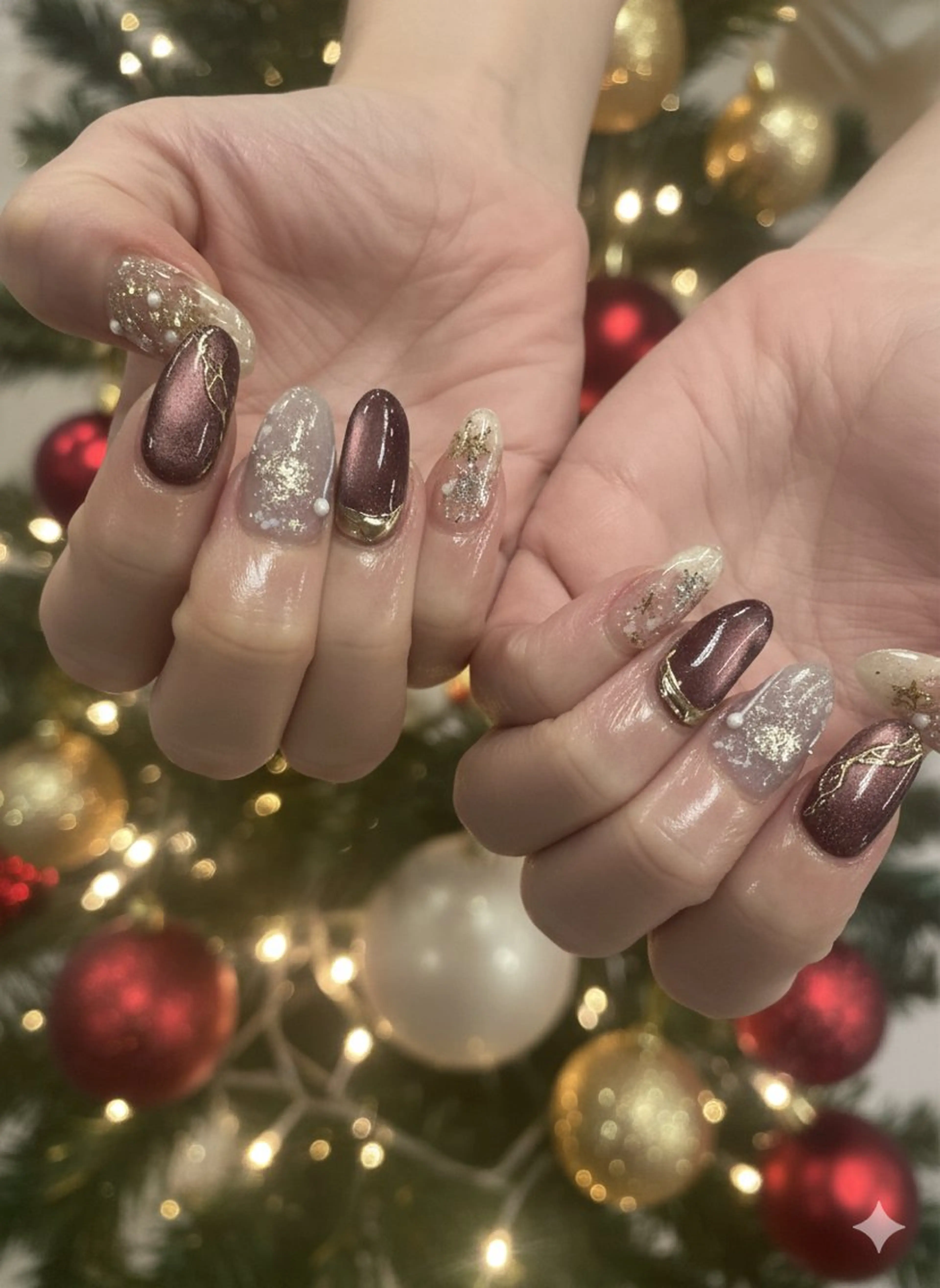 ネイル マグネットネイル 冬ネイル クリスマス ハンドネイル .N YUKIのネイルデザイン