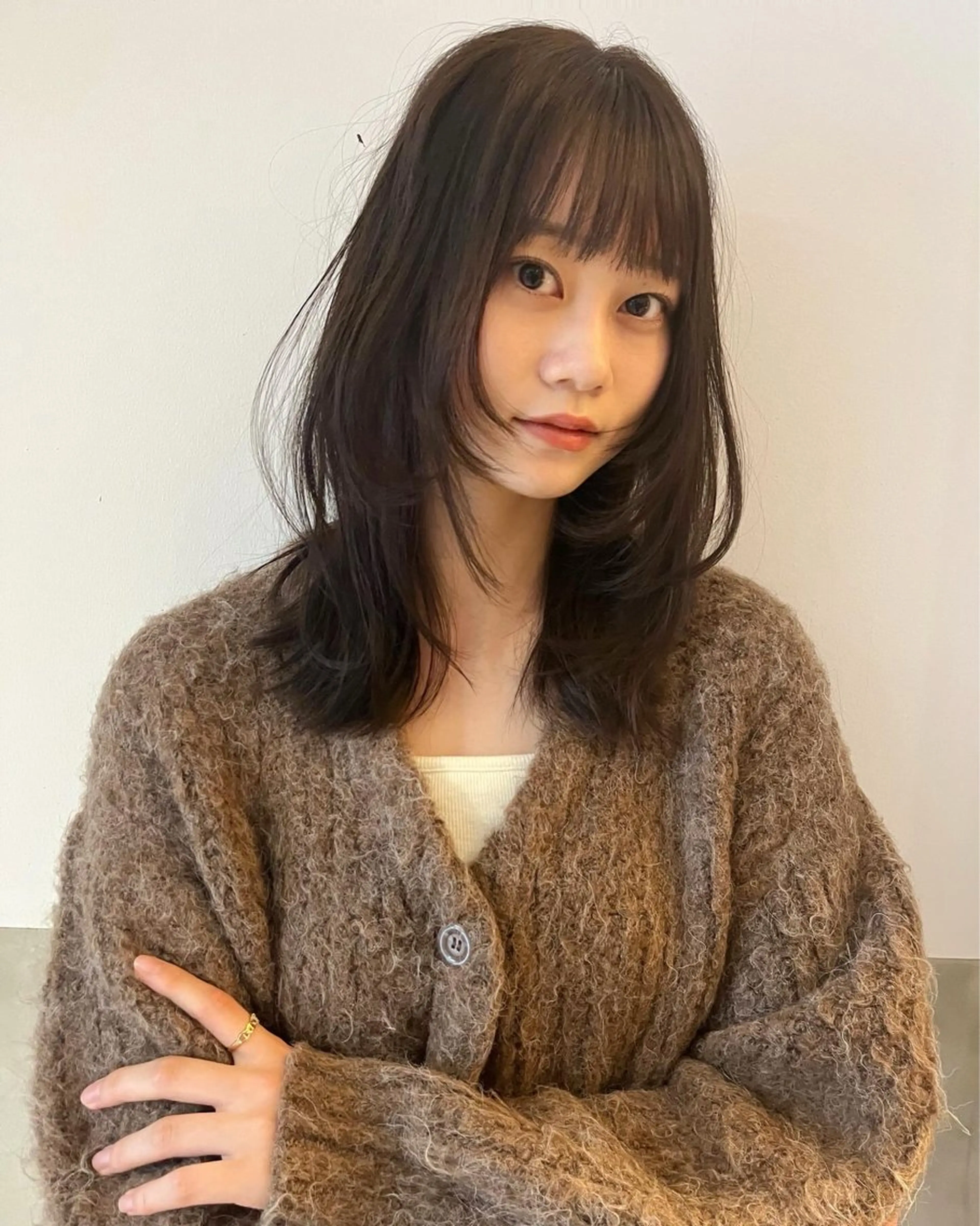 ミディアム カラー 顔まわりレイヤー レイヤーカット 似合わせカット カット ヘアカラー トリートメント 松尾太樹 【pia】福岡美容室のヘアスタイル