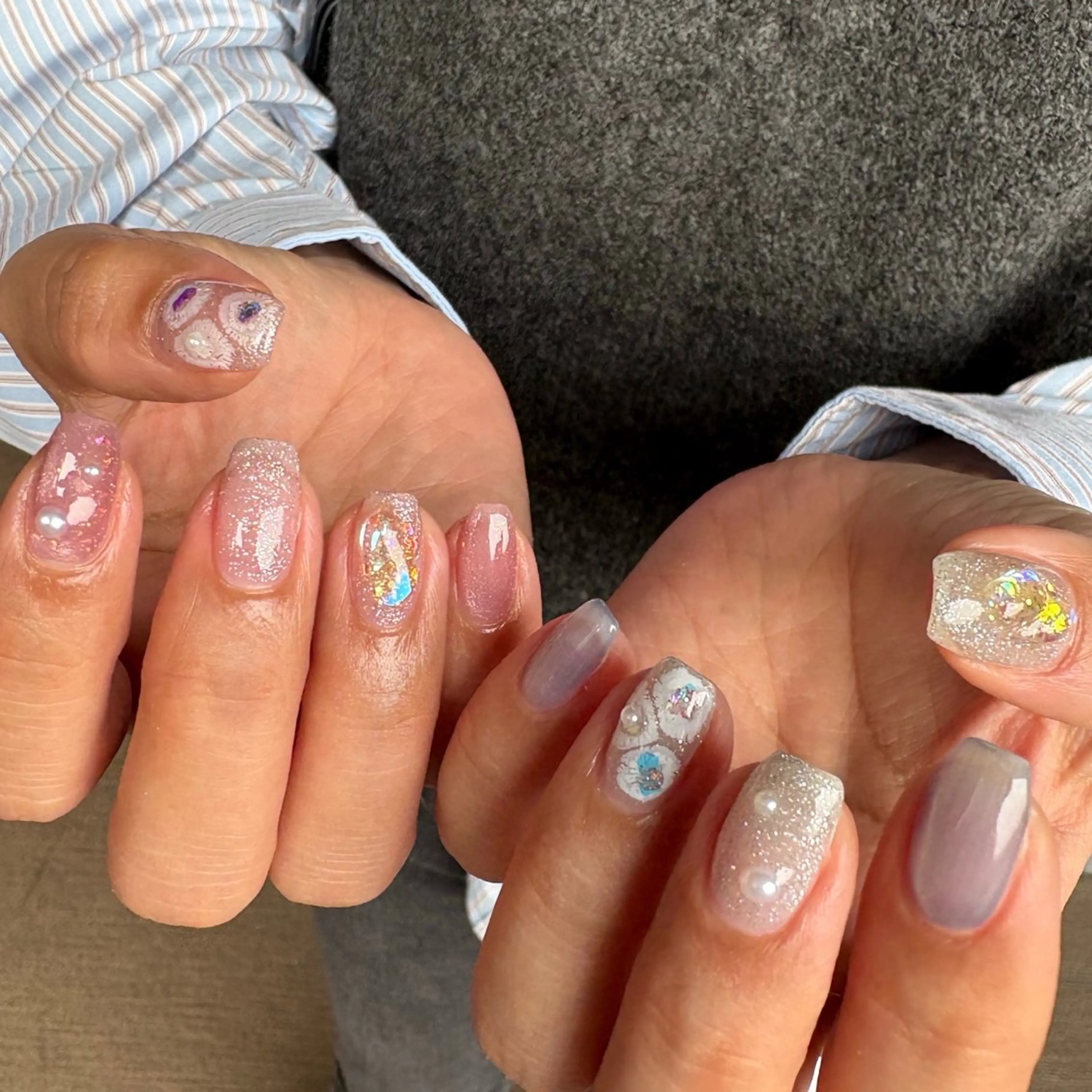 ネイル フラッシュネイル 氷ネイル・うるうるネイル マグネットネイル ニュアンスネイル ハンドネイル amuse 手書きニュアンスのネイルデザイン