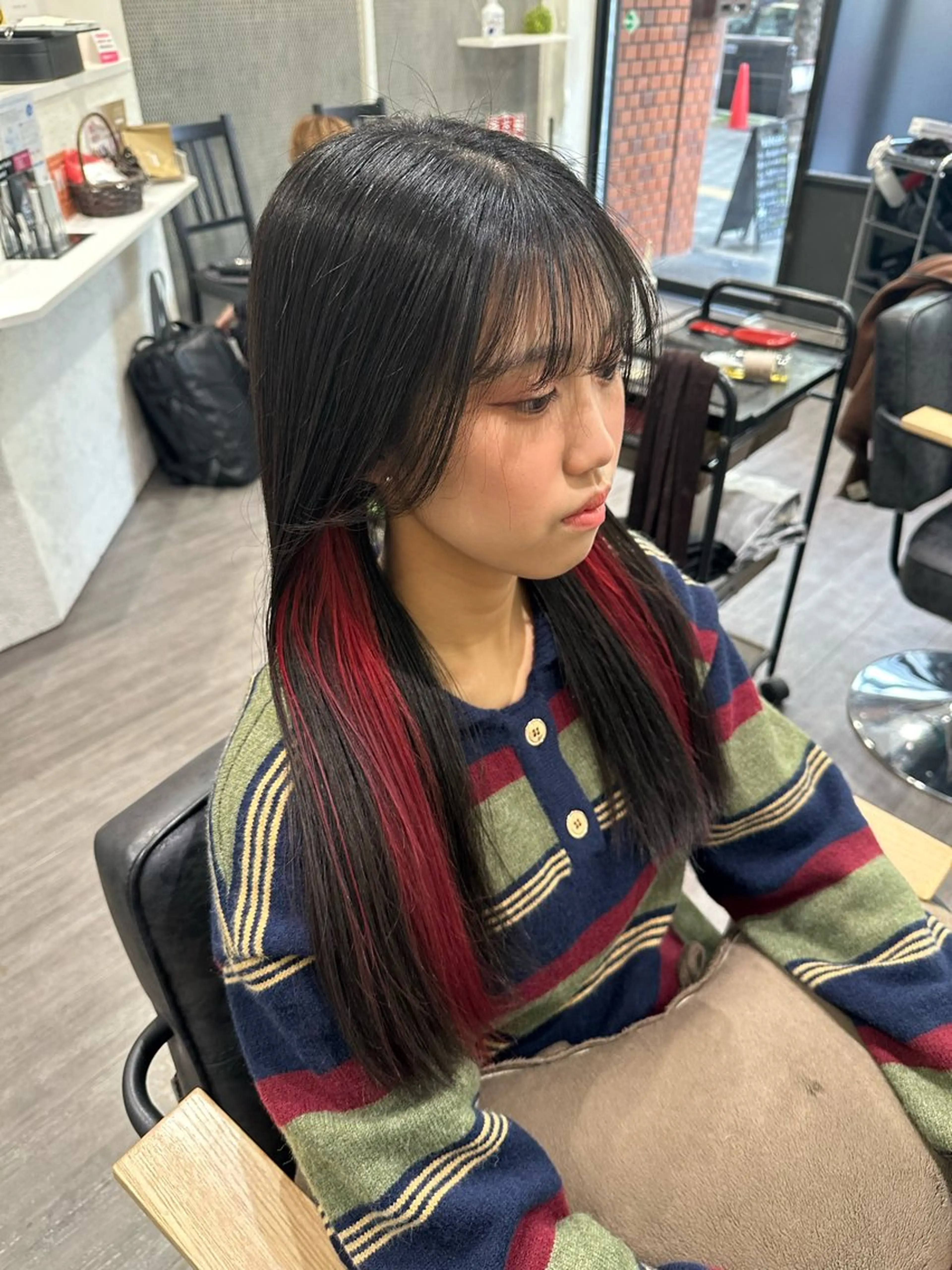 セミロング カラー レッドカラー ヘアカラー トリートメント 艶髪レイヤー上田 紗也🇰🇷💗のヘアスタイル