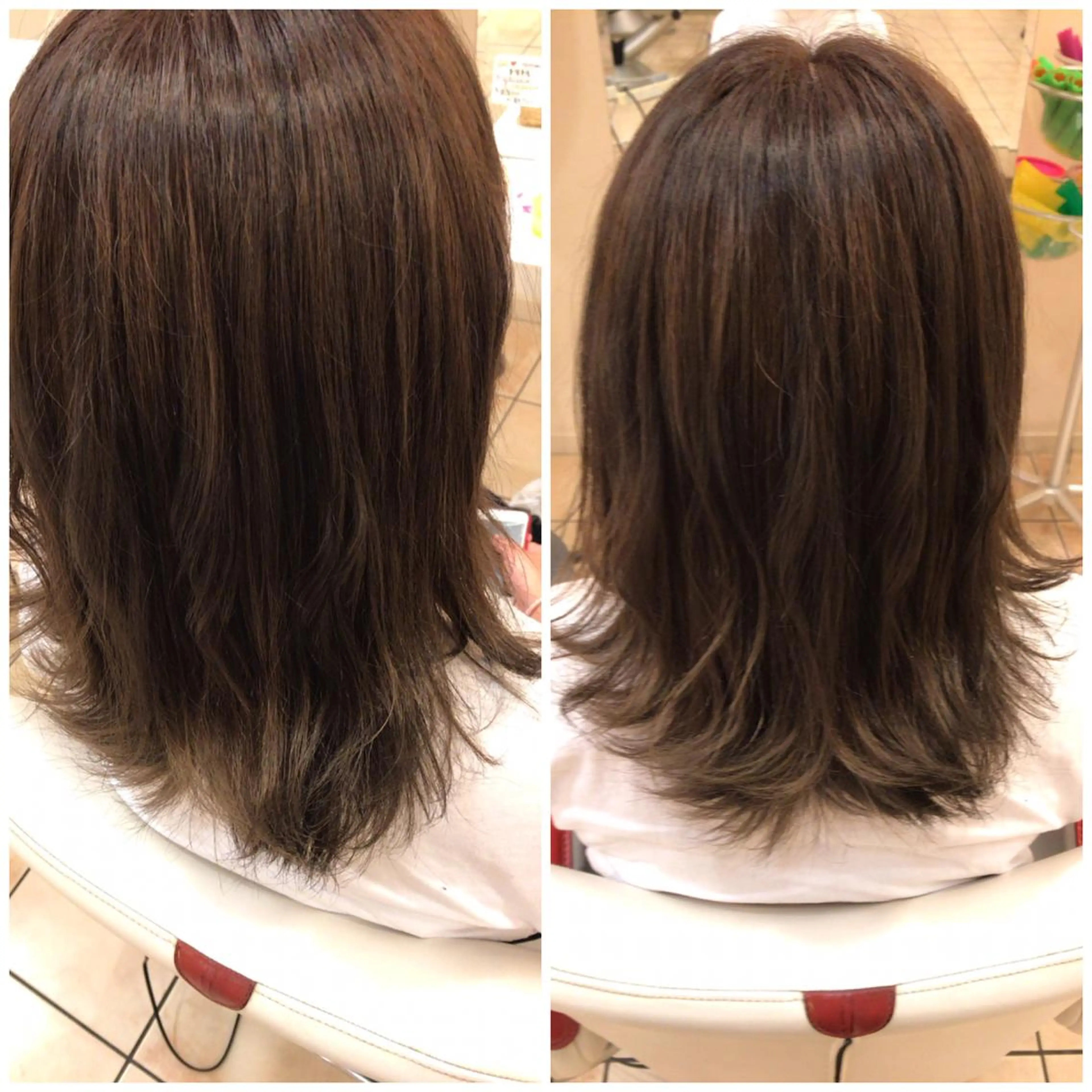 セミロング カラー グレージュ 斎藤 彩香のヘアスタイル