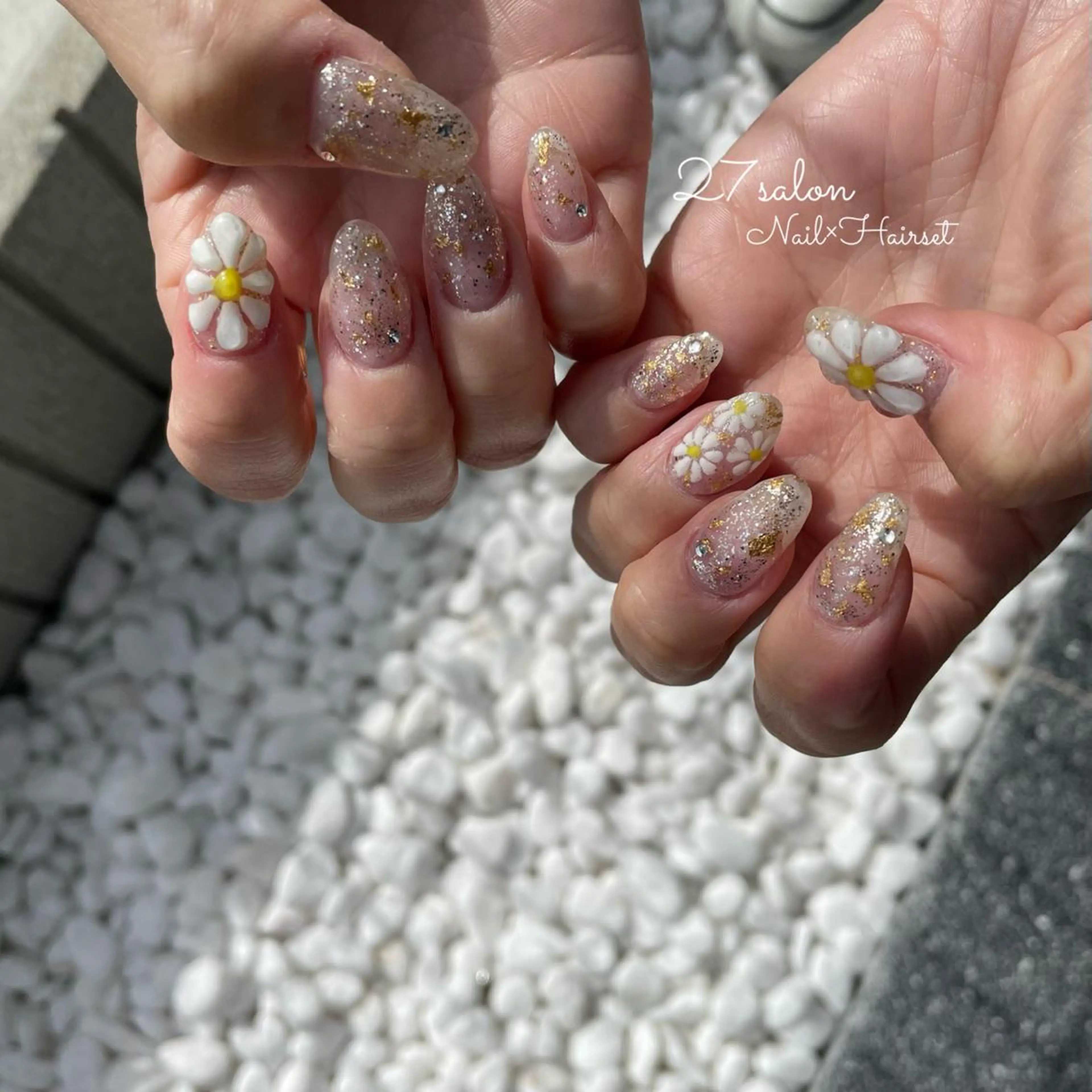 ネイル クリアネイル フラワーネイル ぷっくりネイル 27salon yuinaのネイルデザイン