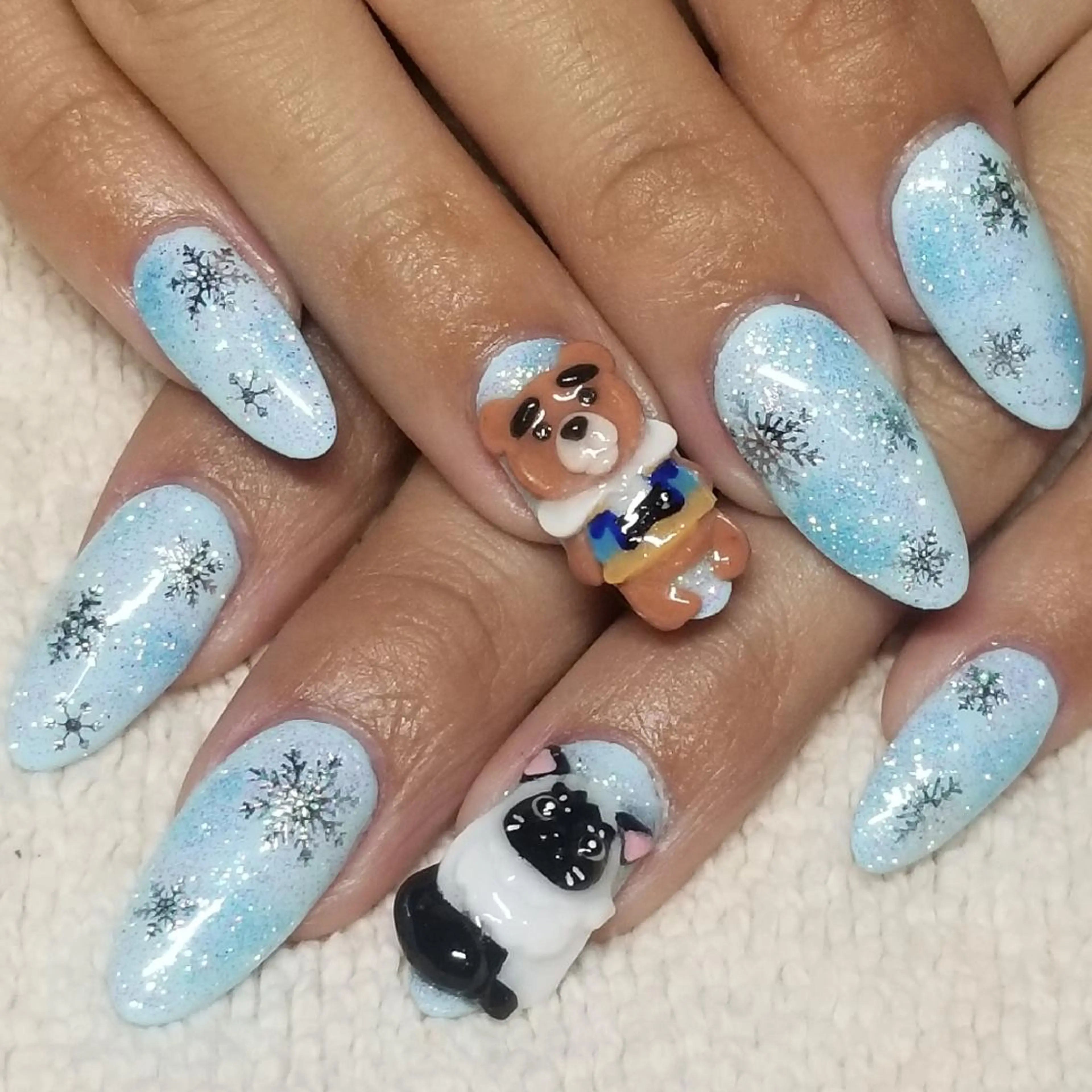 ネイル ラメ(グリッター) 水色 ハンドネイル よしだ ひろきのネイルデザイン