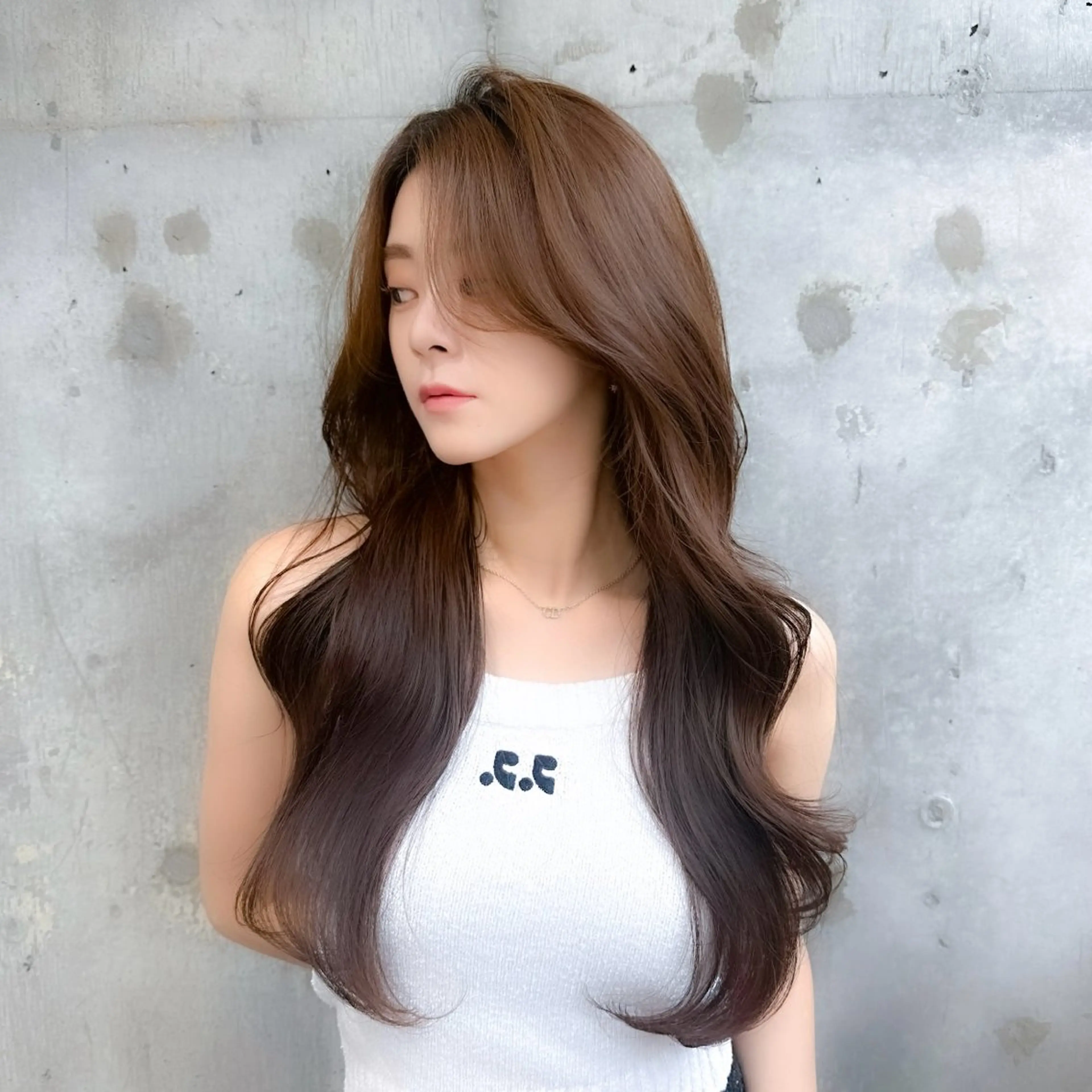 ロング カラー 透明感カラー グレージュ カット 縮毛矯正 トリートメント 髪質改善/韓国ヘア レイヤー/新宿/ロミのヘアスタイル