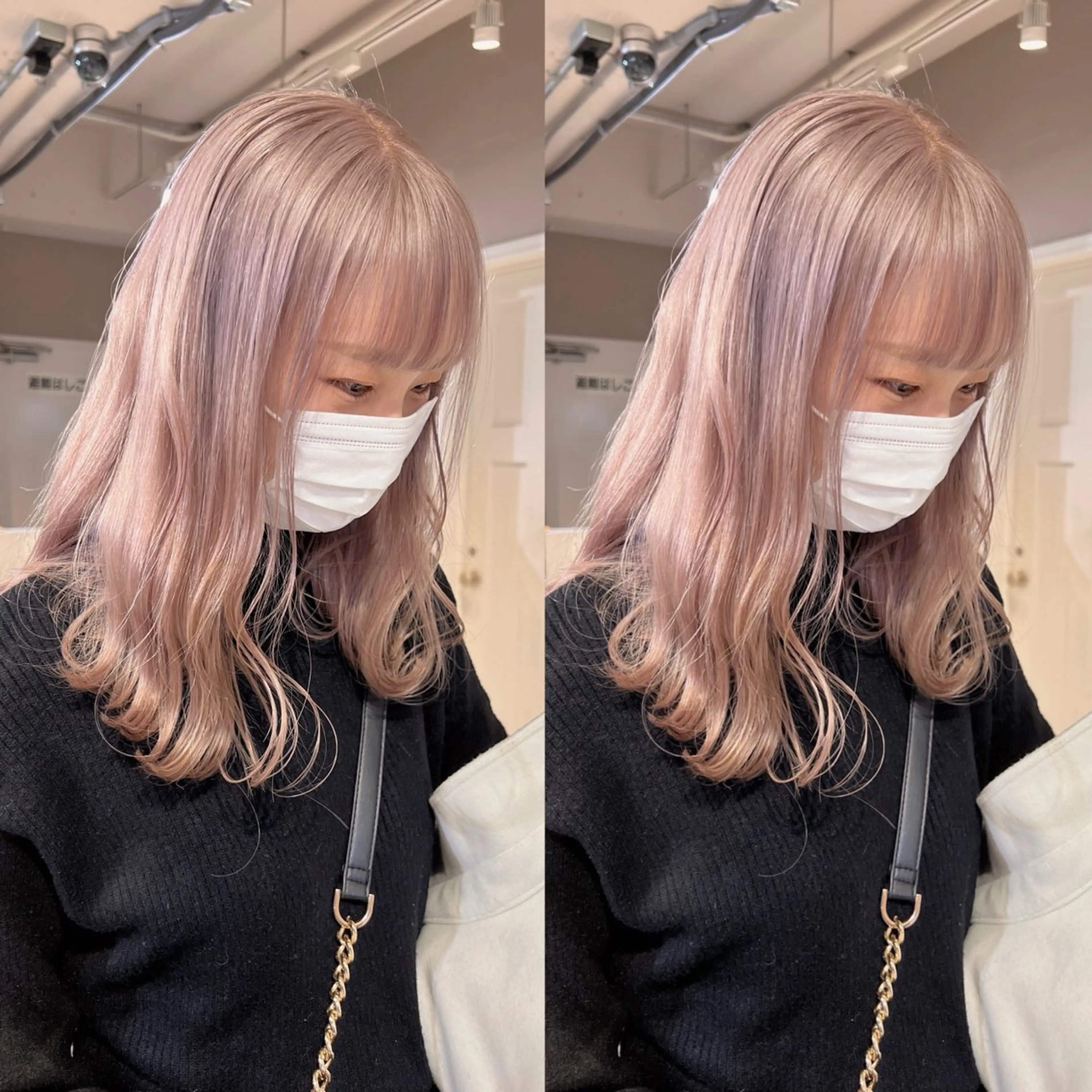 ミディアム カラー ベージュカラー ミルクティーベージュ レイヤーカット/ボブ 韓国ヘア🪄REN.のヘアスタイル