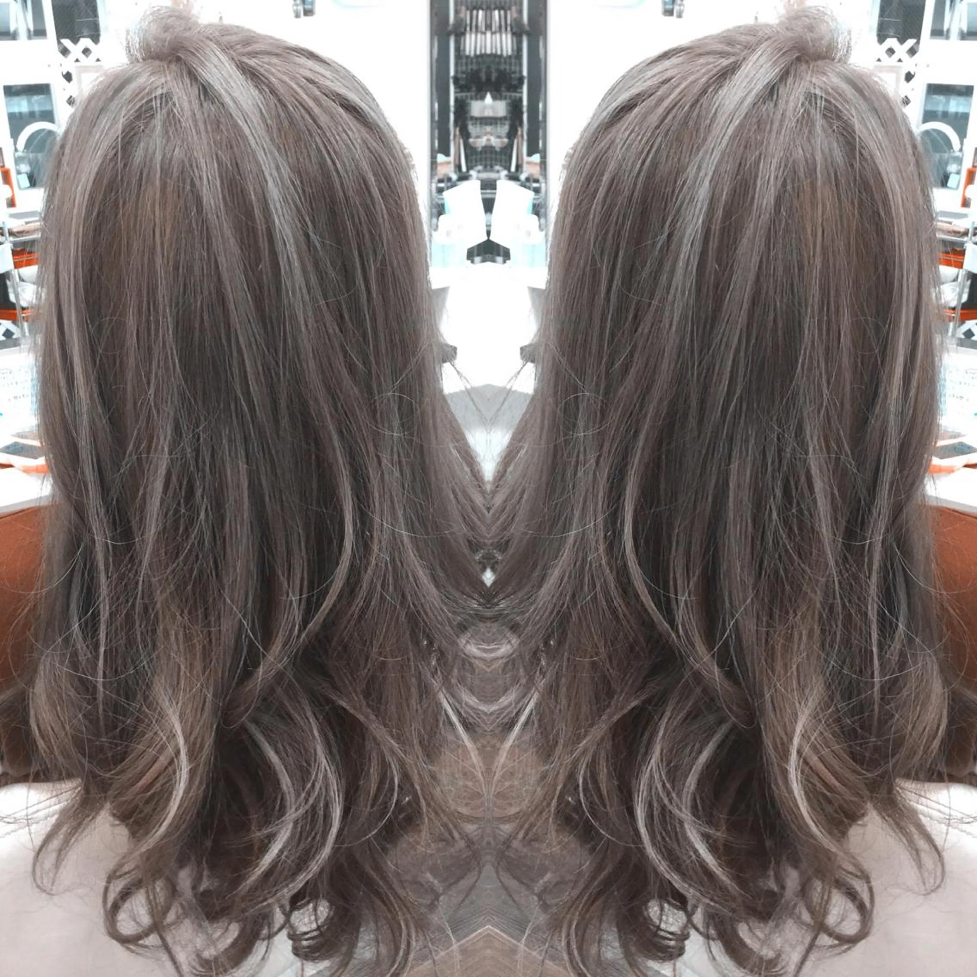 セミロング アッシュ アッシュブラウン ハイライト カット ヘアカラー エクステ 加藤 直樹のヘアスタイル