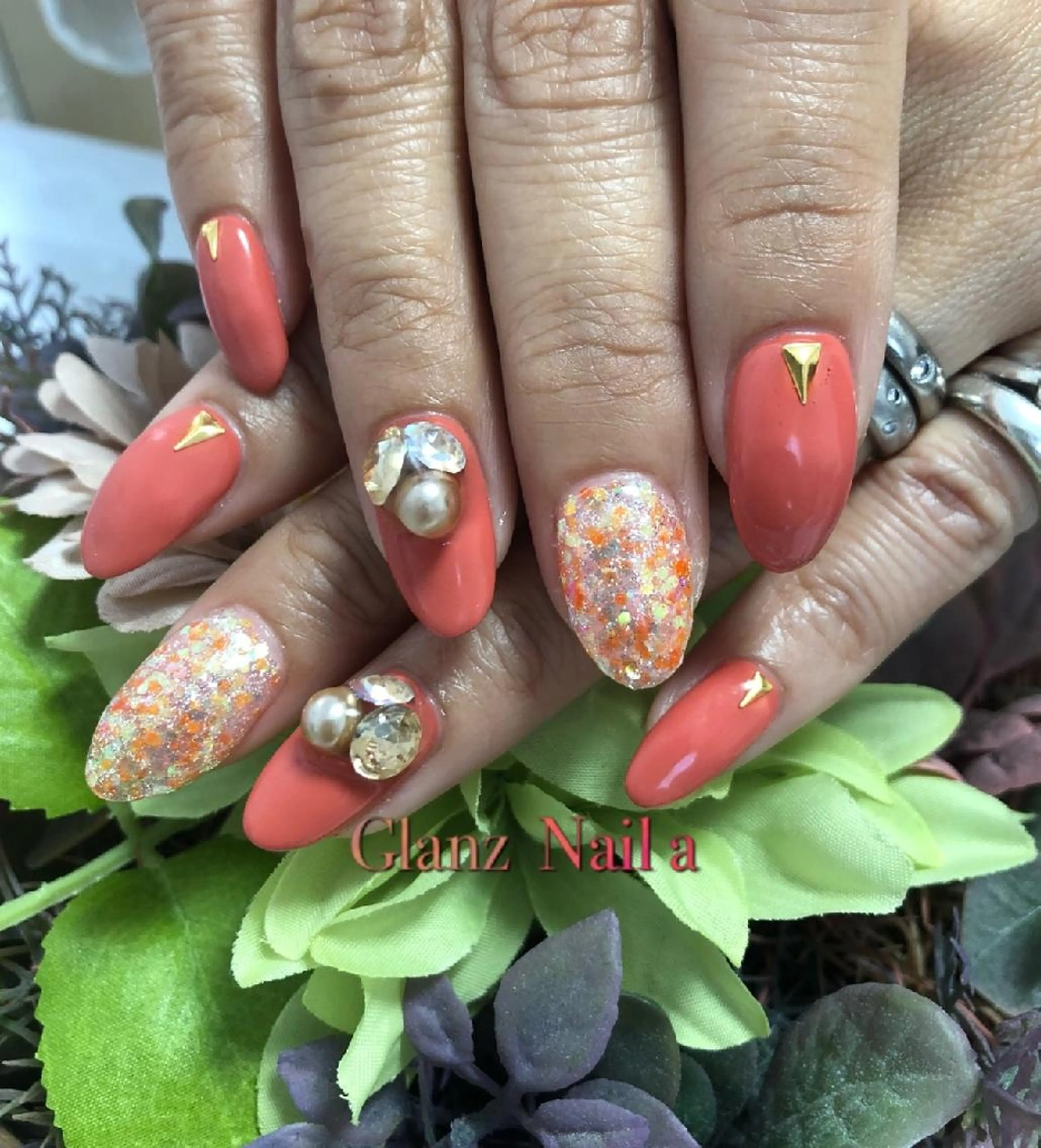 ネイル オレンジ Glanz  Nail aのネイルデザイン