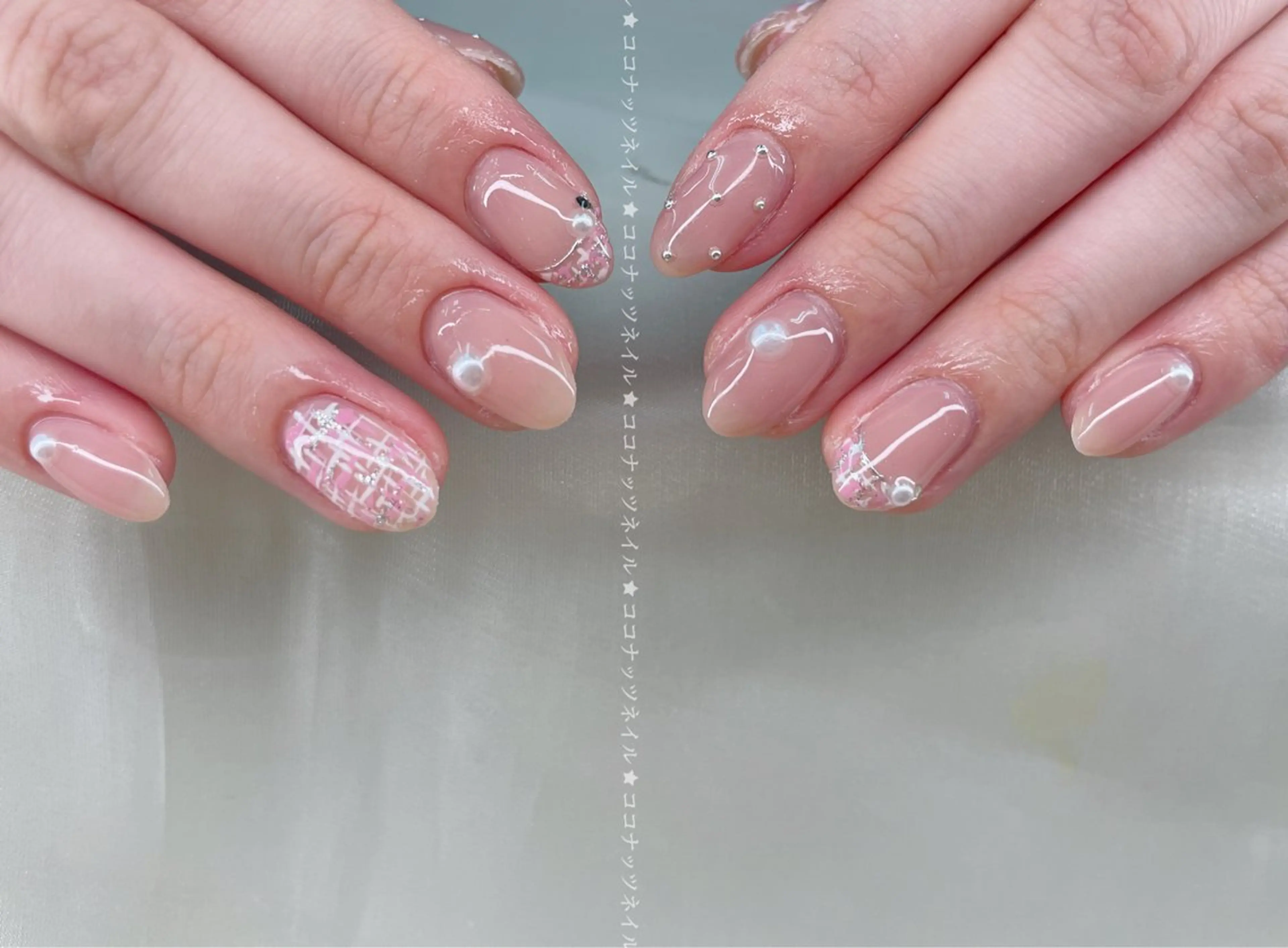 ネイル べっ甲ネイル フレンチネイル キラキラネイル マグネットネイル 大理石ネイル(マーブル) ハンドネイル 神田 ココナッツのネイルデザイン