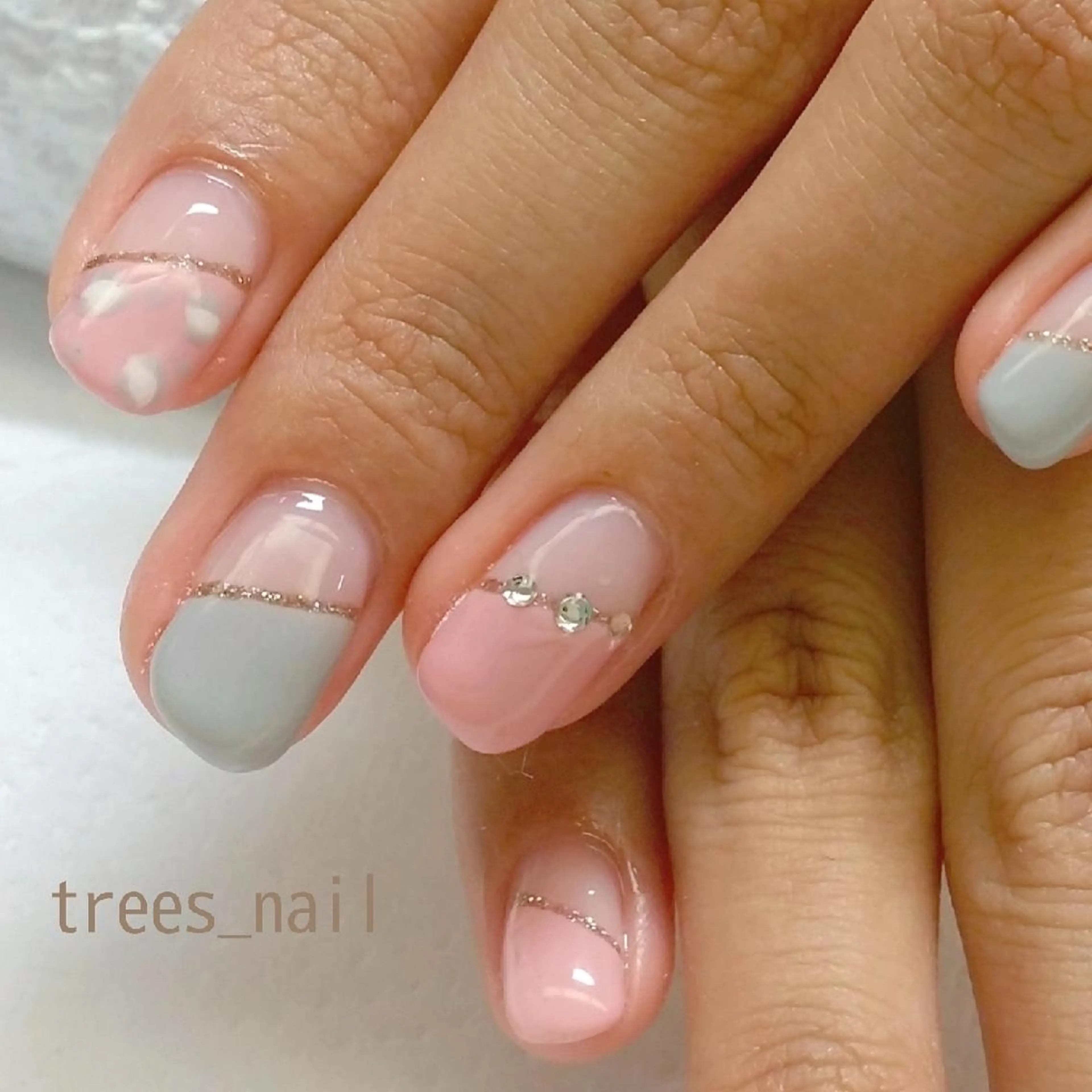 ネイル アニマル柄 フレンチネイル 斜めフレンチ ピンク ハンドネイル フットネイル trees_ nailのネイルデザイン
