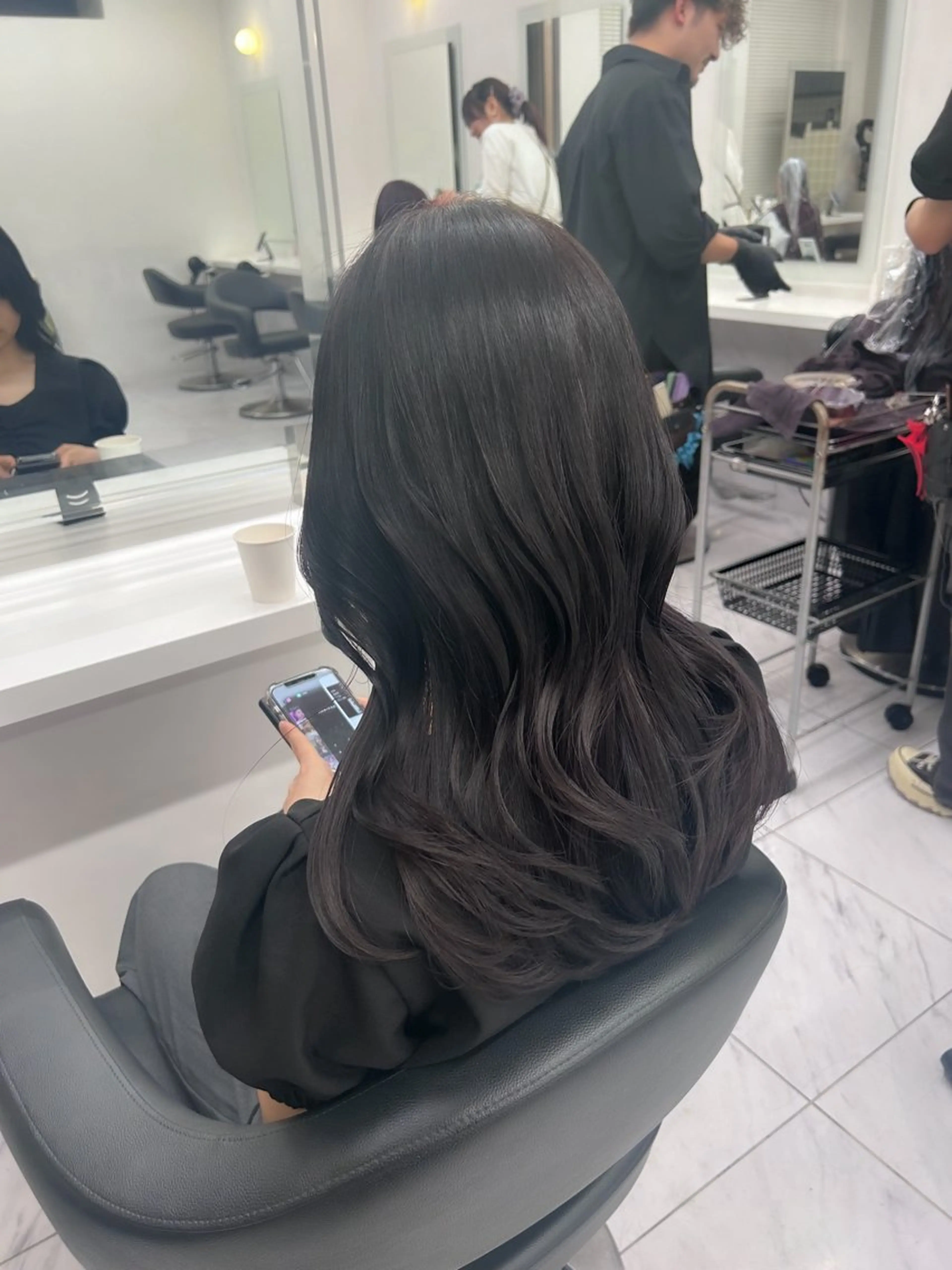 ロング カラー パーマ ヘアアレンジ メンズ キッズ ブリーチなしカラー/ ブラウン/レイヤーのヘアスタイル