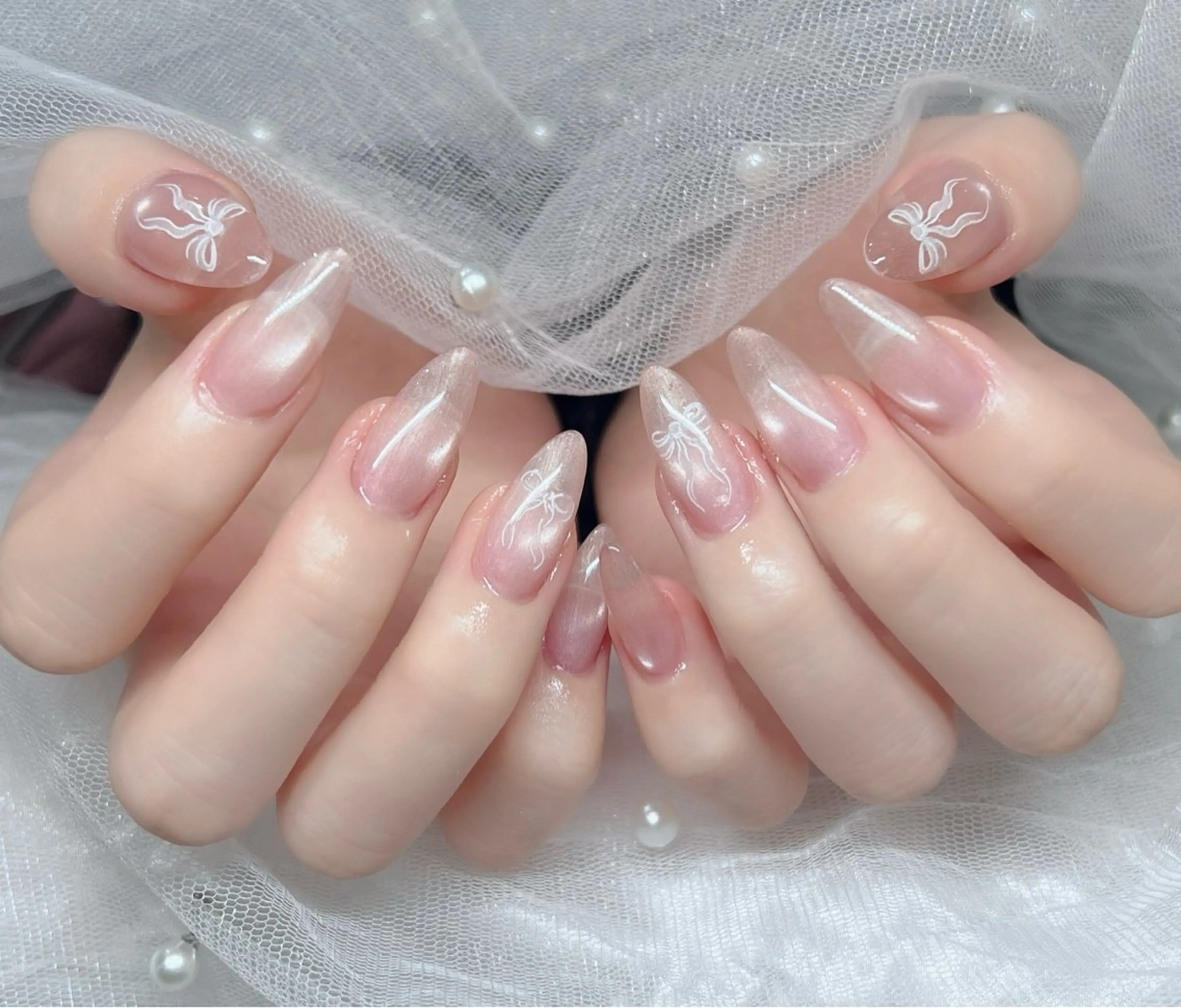 ネイル ハンドネイル 🎀PG🩵 ネイルサロンのネイルデザイン