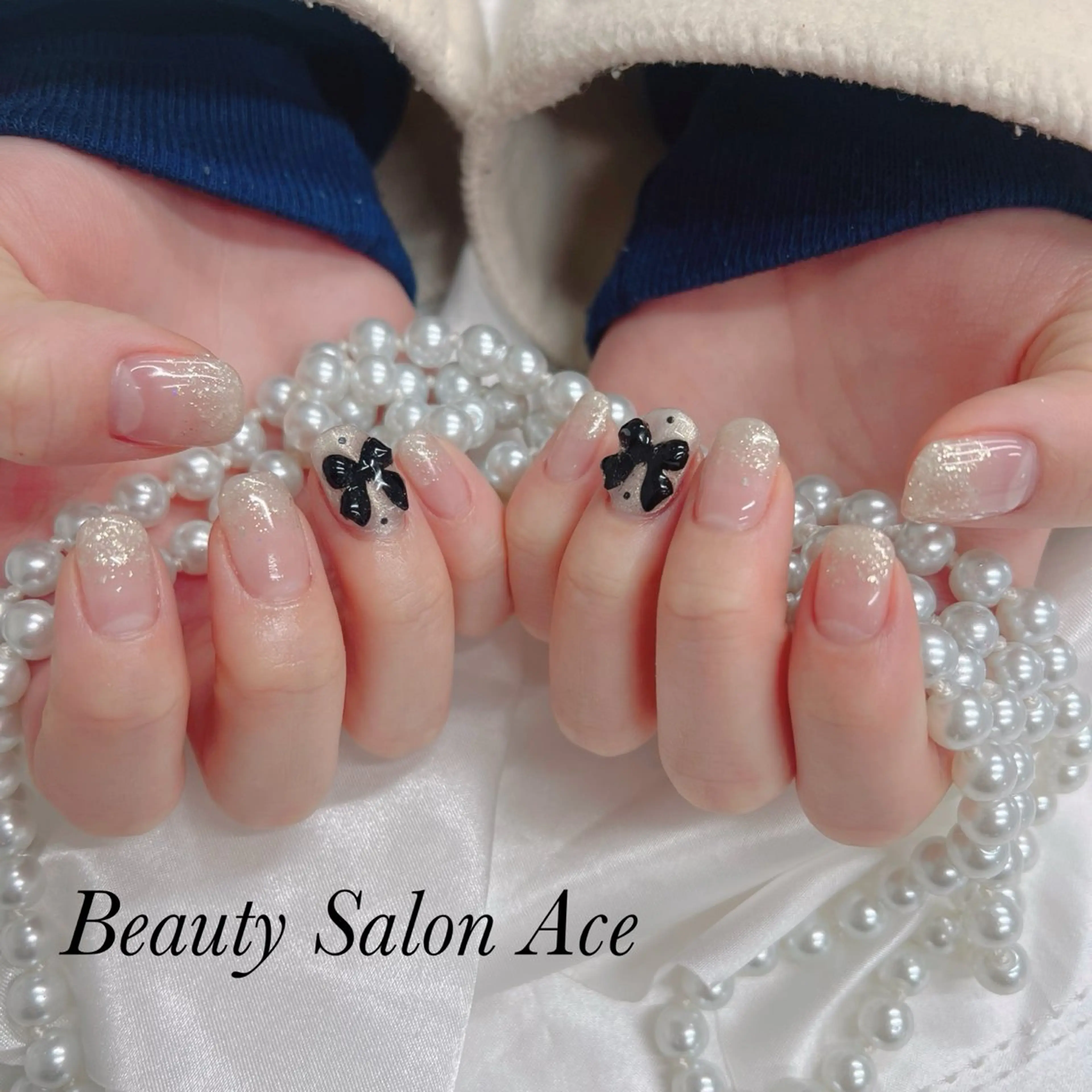 ネイル リボン ハンドネイル ハンドケア Beauty Salon Ace（ネイルサロン　エース）所属・池袋フィルイン Ace♡長さだしのネイルデザイン