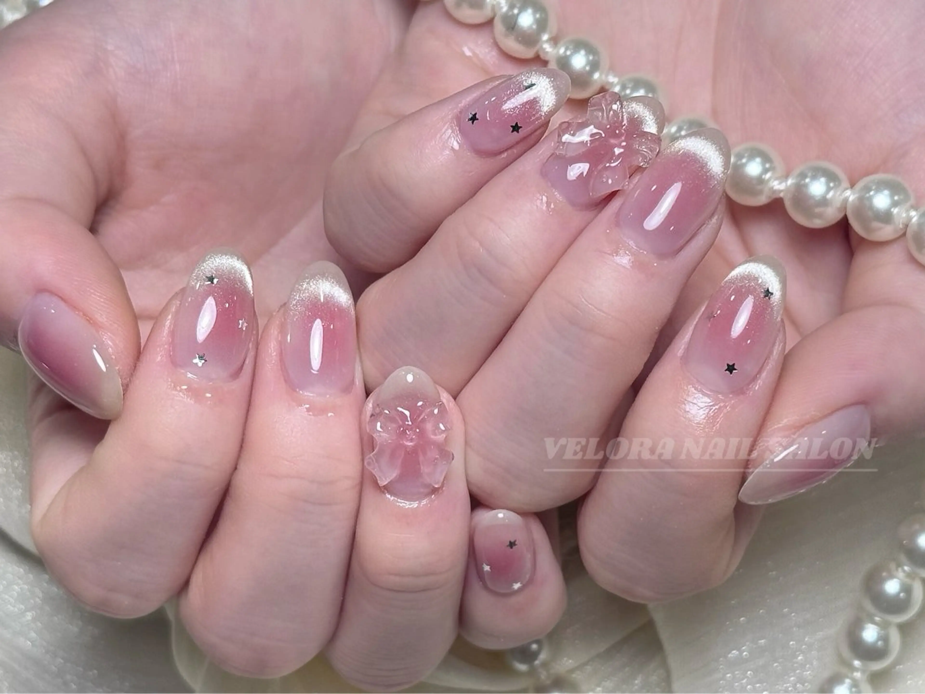 ネイル 長さ出し フレンチネイル ジェルネイル キラキラネイル 韓国ネイル ハンドネイル RINA NAILのネイルデザイン