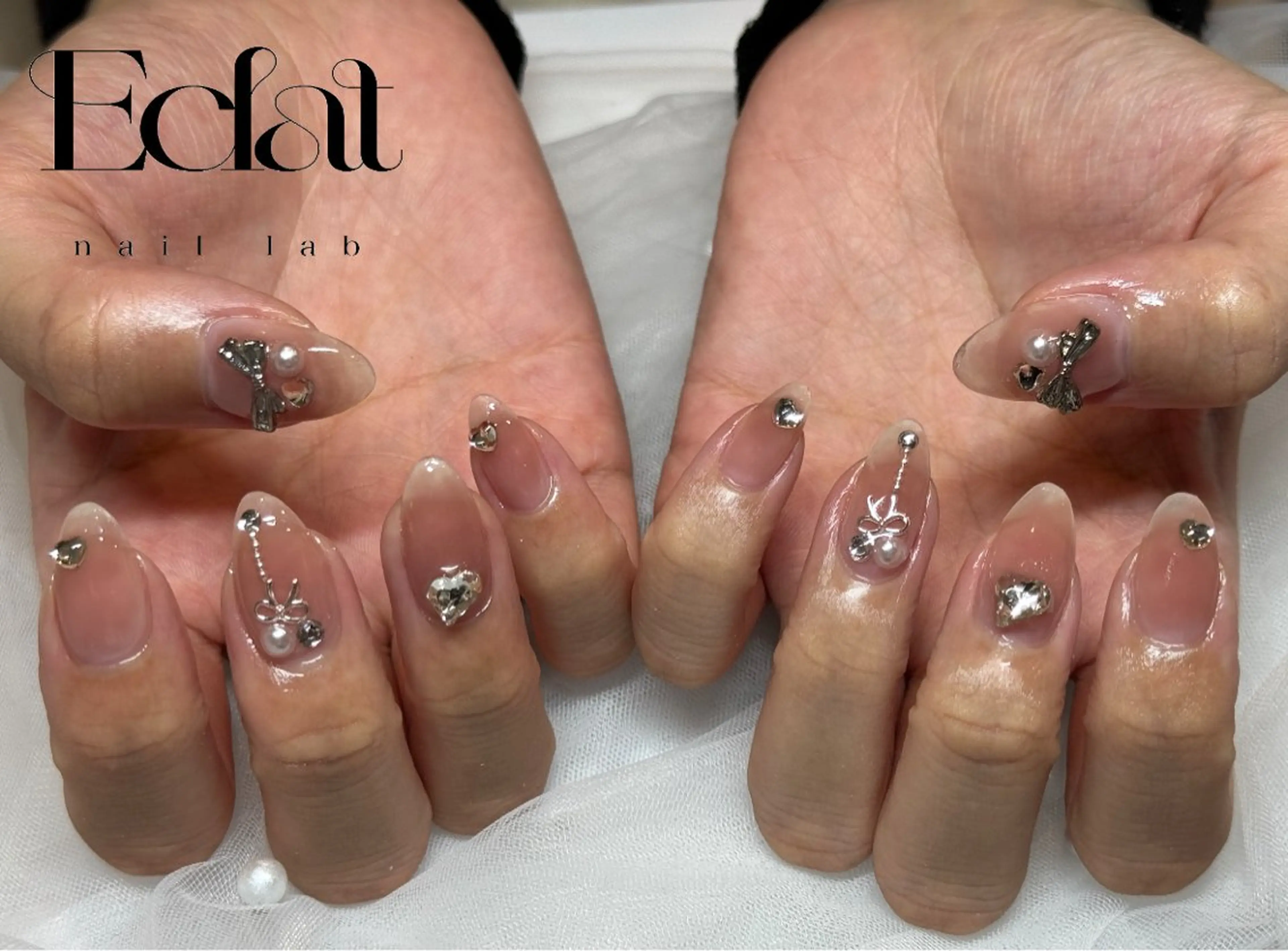 ネイル リボン ハンドネイル ネイルラボEclat RINAのネイルデザイン