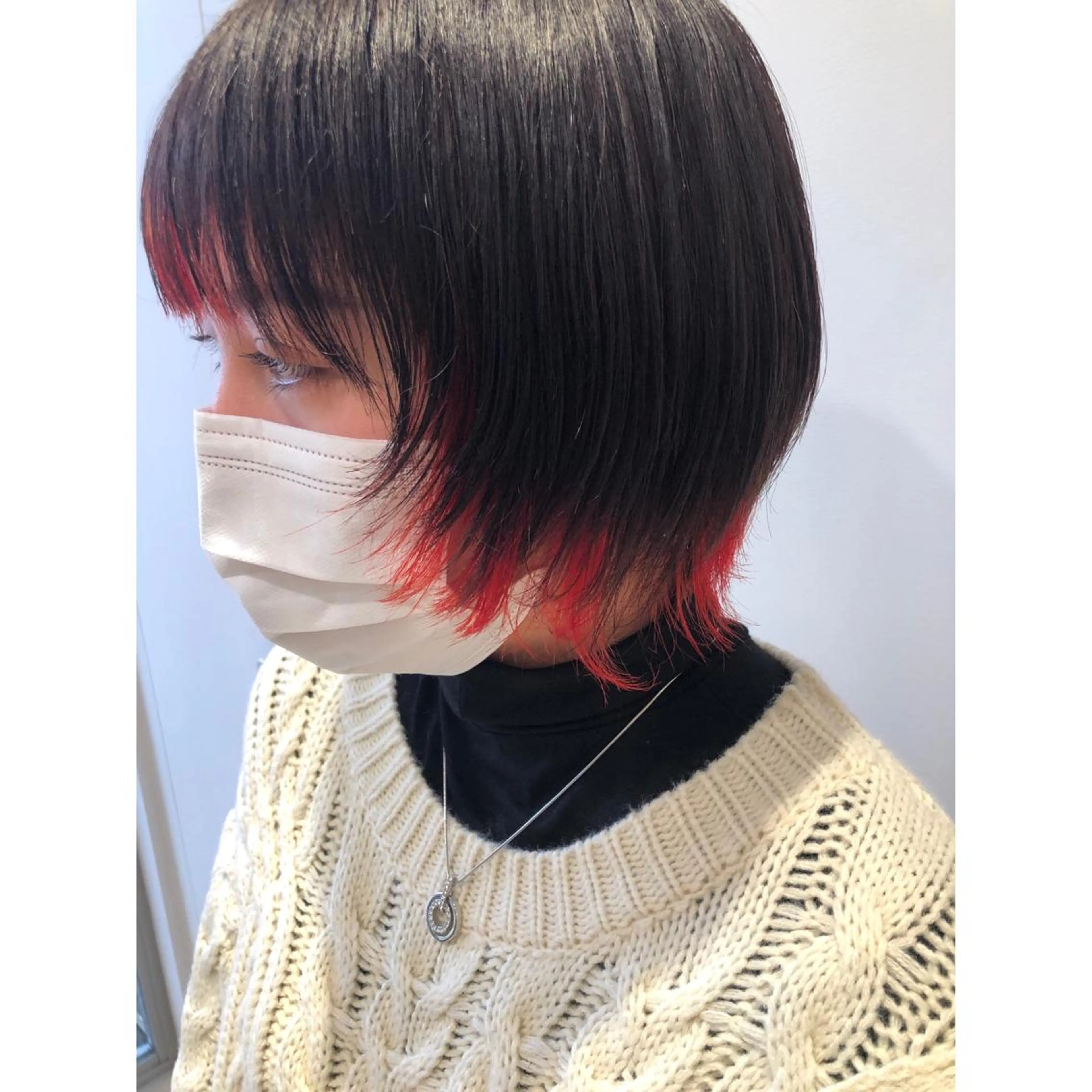 ショート カラー ブリーチ デザインカラー インナーカラー オレンジ レッドカラー 推しカラー✨ オタク美容師ユウカのヘアスタイル