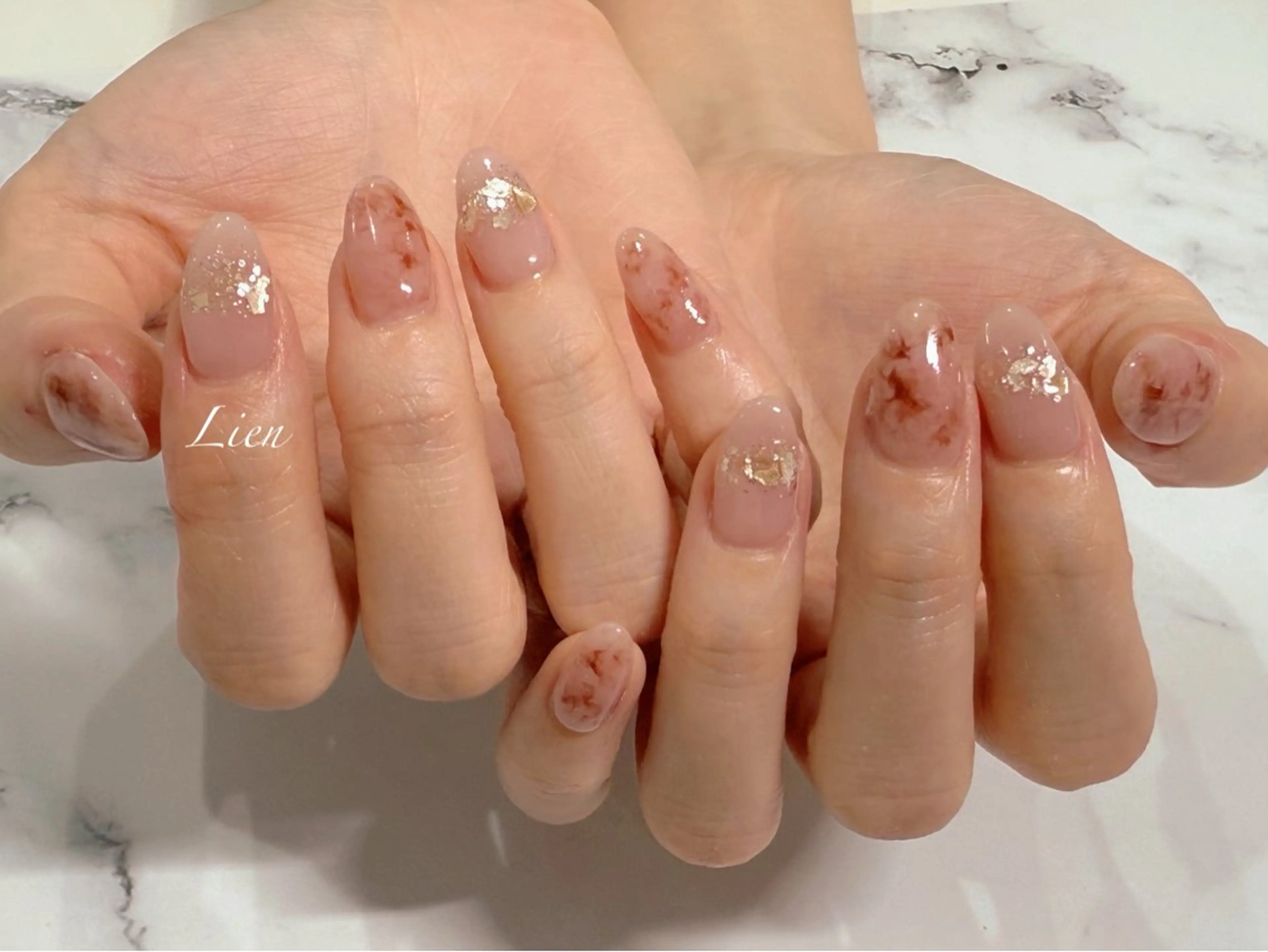 ネイル 長さ出し フットネイル フレンチネイル ジェルネイル ガラスフレンチ ハンドネイル Lien（リアン） 銀座駅6分のネイルデザイン