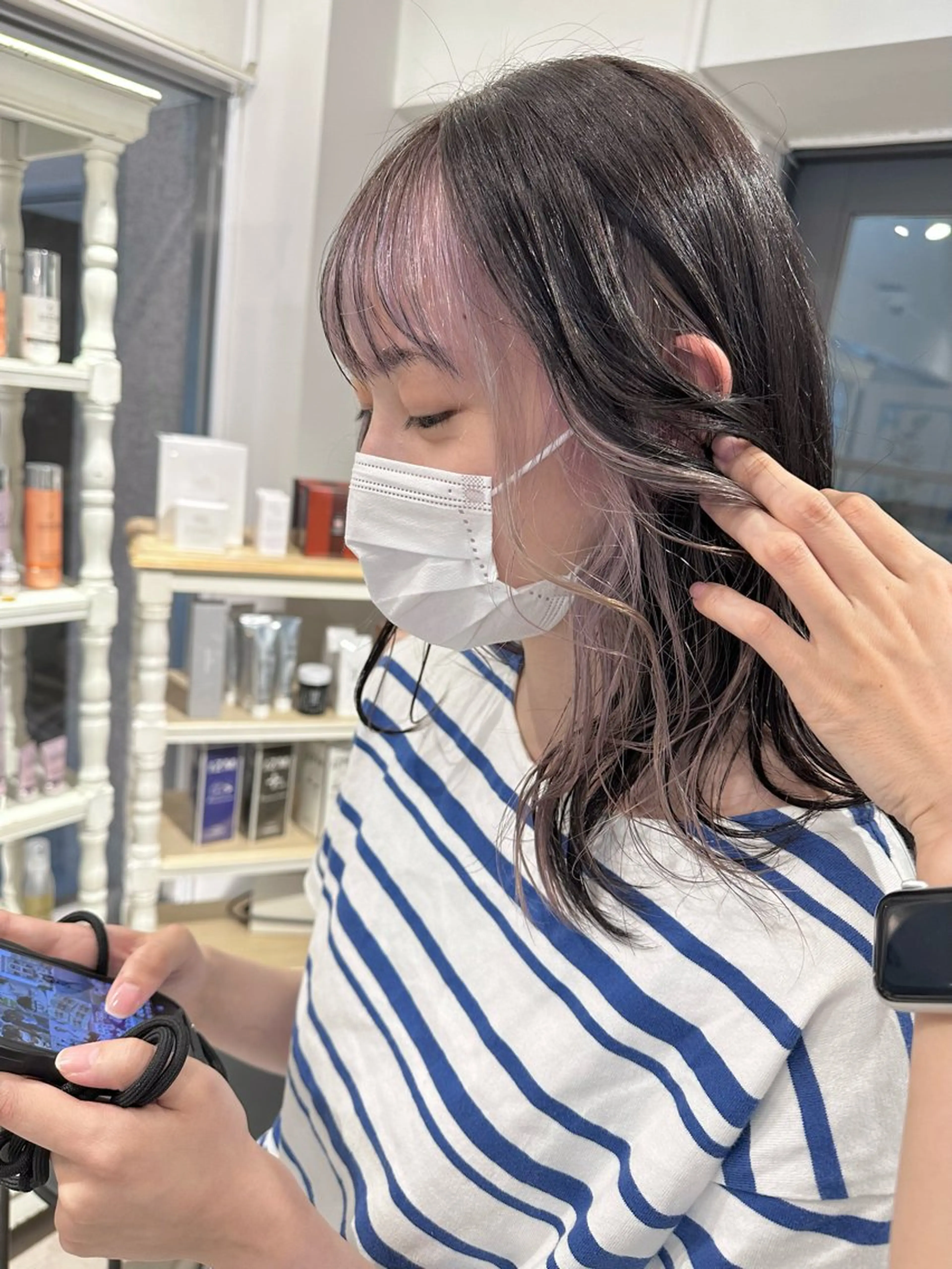 ミディアム カラー ミストバング デザインカラー  フェイスフレーミング パープルカラー カット ヘアカラー 透明感/レイヤー/ 姫カット Fukuのヘアスタイル