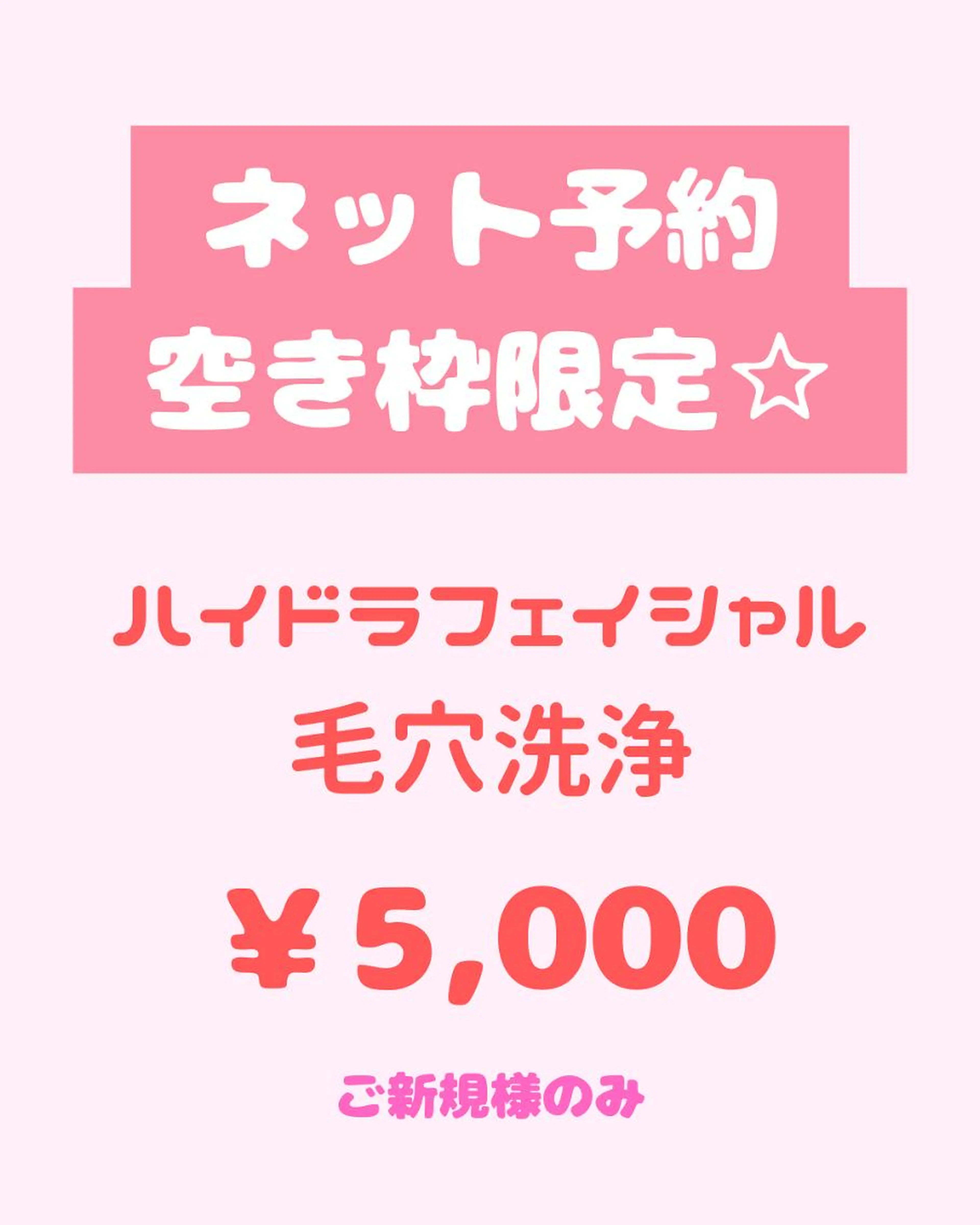 【ネット予約空き枠限定】ハイドラ毛穴洗浄+パック付き¥5,000の写真
