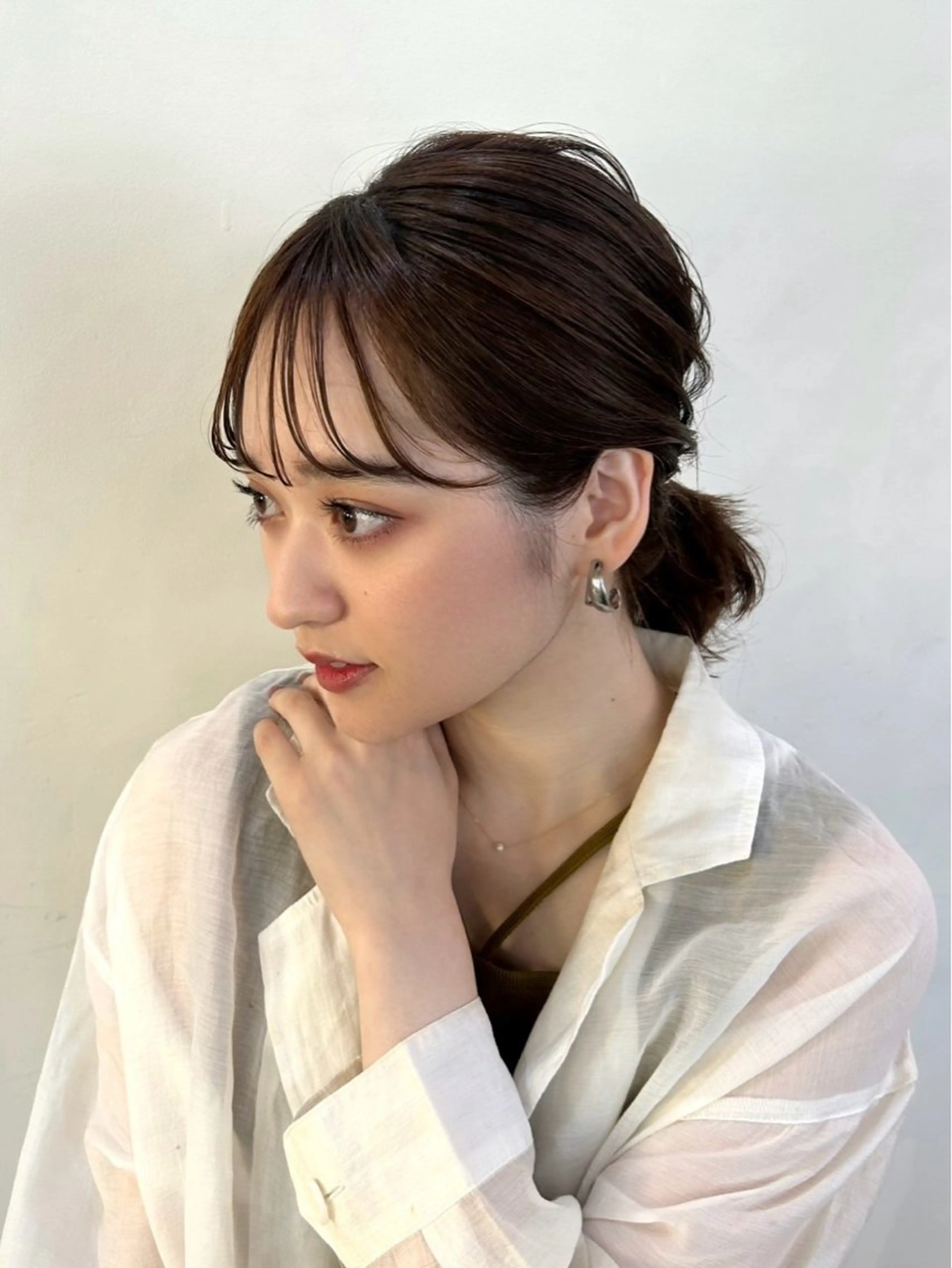 ミディアム カラー パーマ ヘアアレンジ レイヤー/ボブ/透明 感カラー/佐藤奈由のヘアスタイル